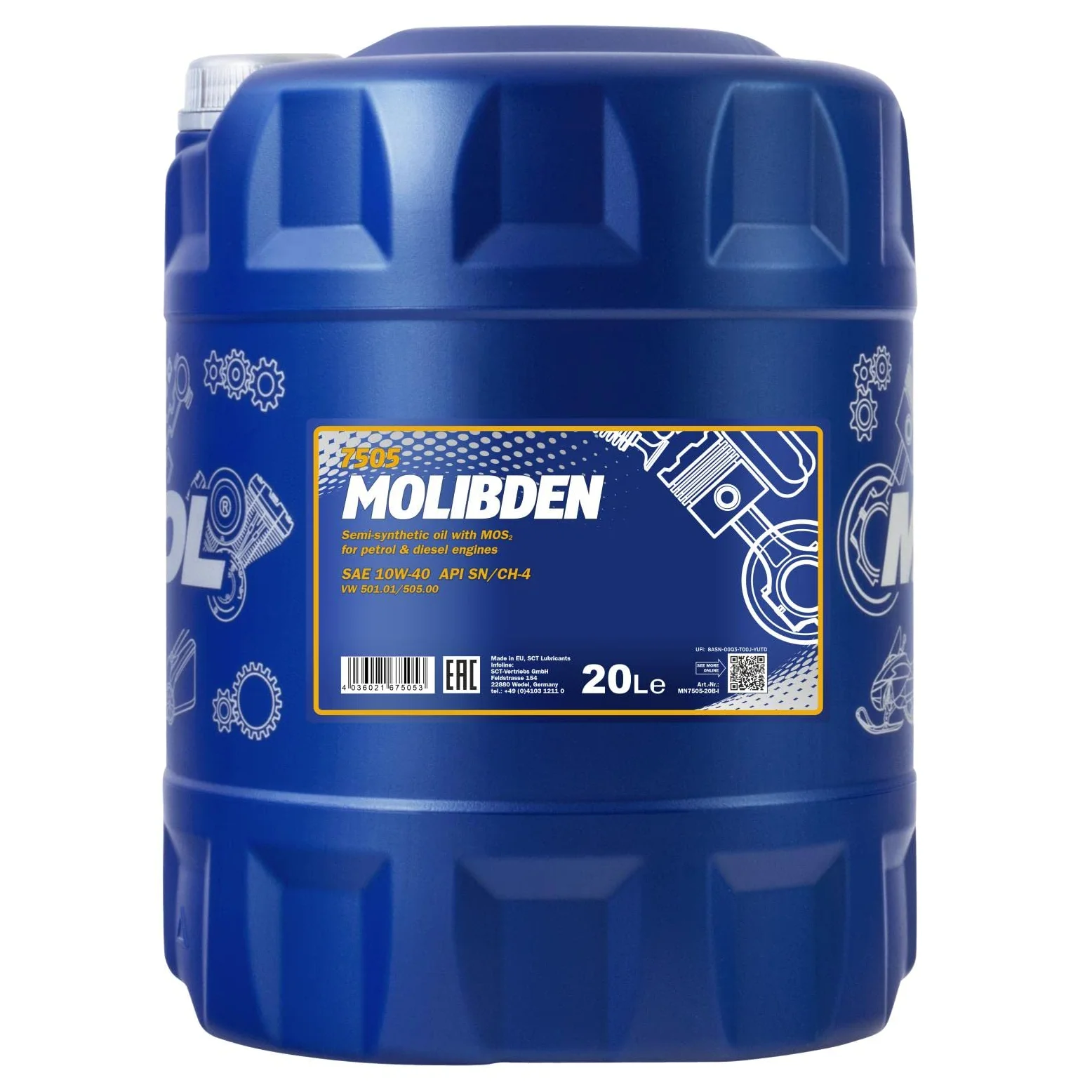 MANNOL Aceite de motor 10W-40 MOLIBDEN aceite parcialmente sintético API SN API CH-4 20L Compatible con TOYOTA AYGO WNB1, KGB1, SKODA Fabia II Combi 545, SUZUKI SWIFT III MZ, EZ | Aceite de motor MN7505-20