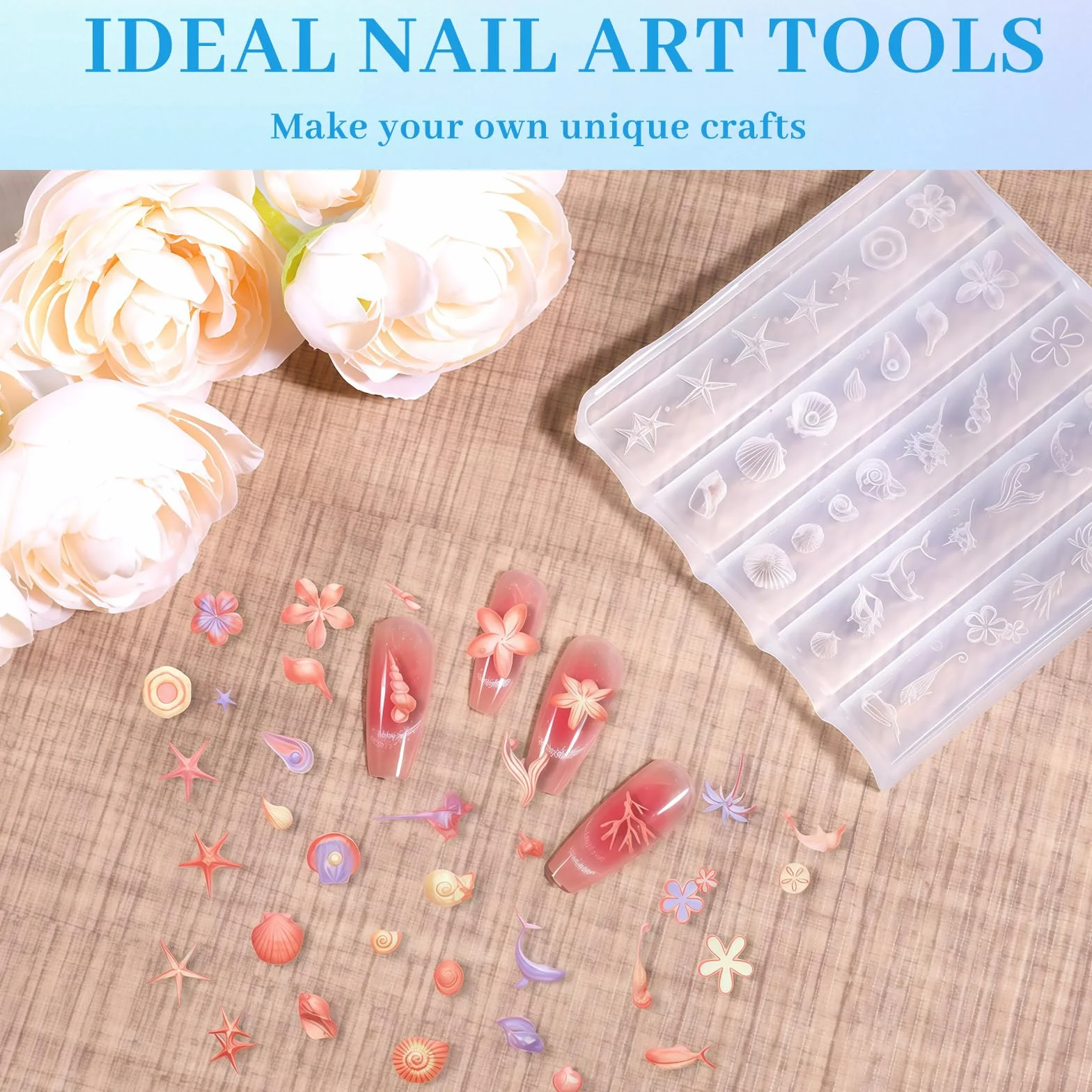 3D Gel Nail Art Mold Set Verano Mar & Conchas DIY Accesorios Uñas Flexible Transparente