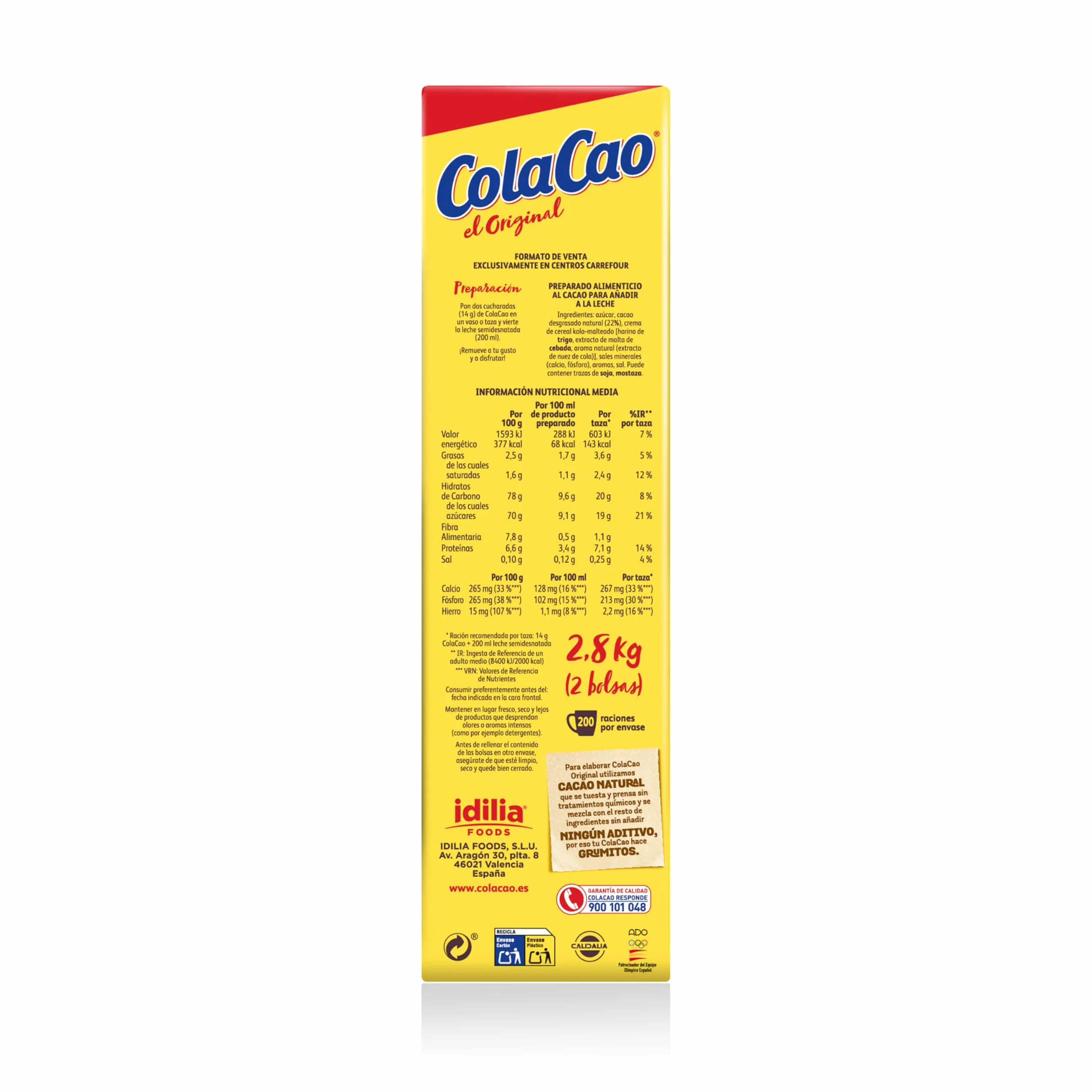 ColaCao Original Cacao Soluble Natural sin Aditivos 2,8 kg