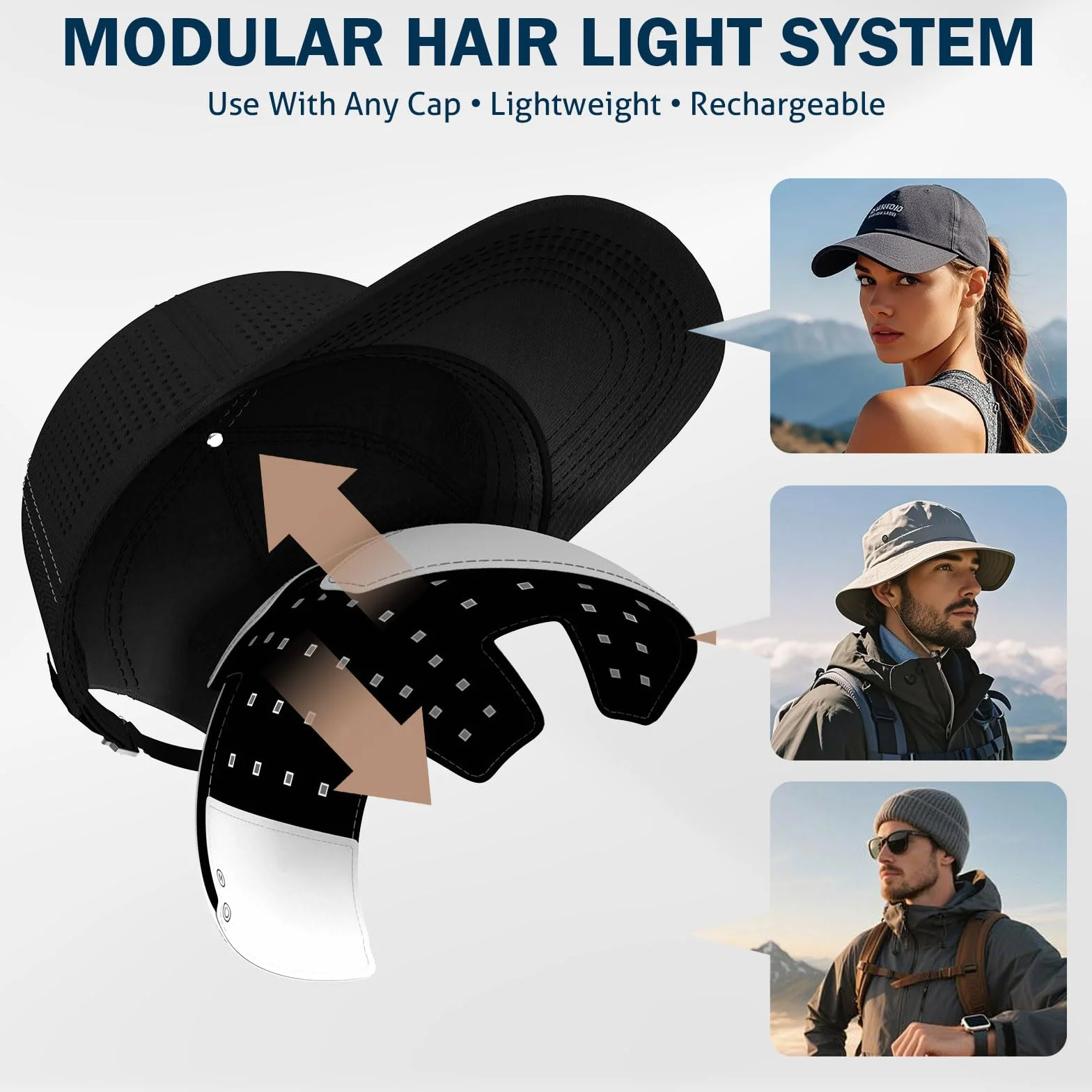 iKeener Gorra de Crecimiento del Cabello Roja, Transpirable Desmontable 3 Luces 460nm 650nm 850nm 20 Mins Timer