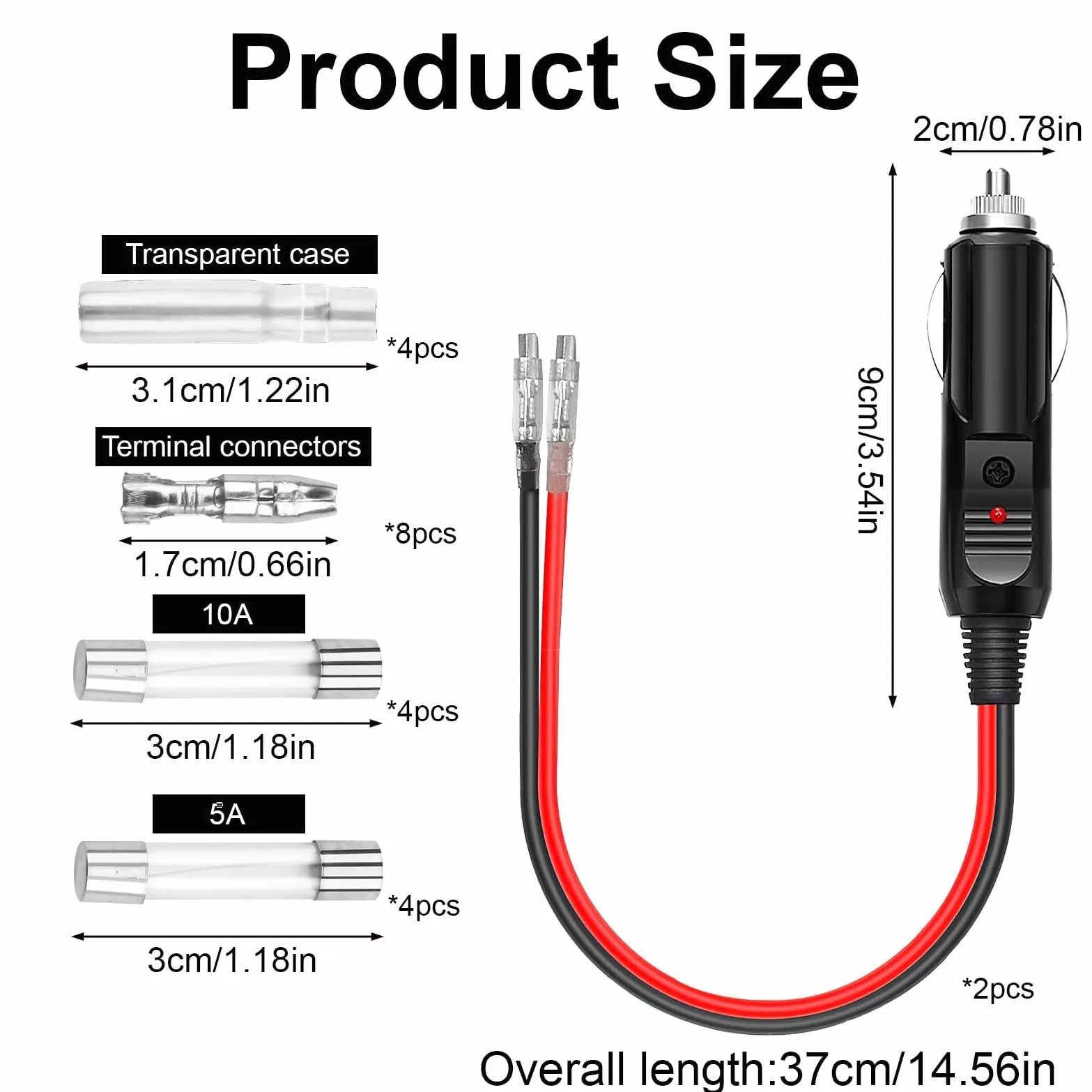 2Pz Encendedor de Cigarrillos Plug, Cable Conector Macho para Mechero de Coche de 12V-24V Enchufe de Mechero con Fusible Enchufe del Encendedor para Refrigeradores de Camiones, Reproductores de DVD