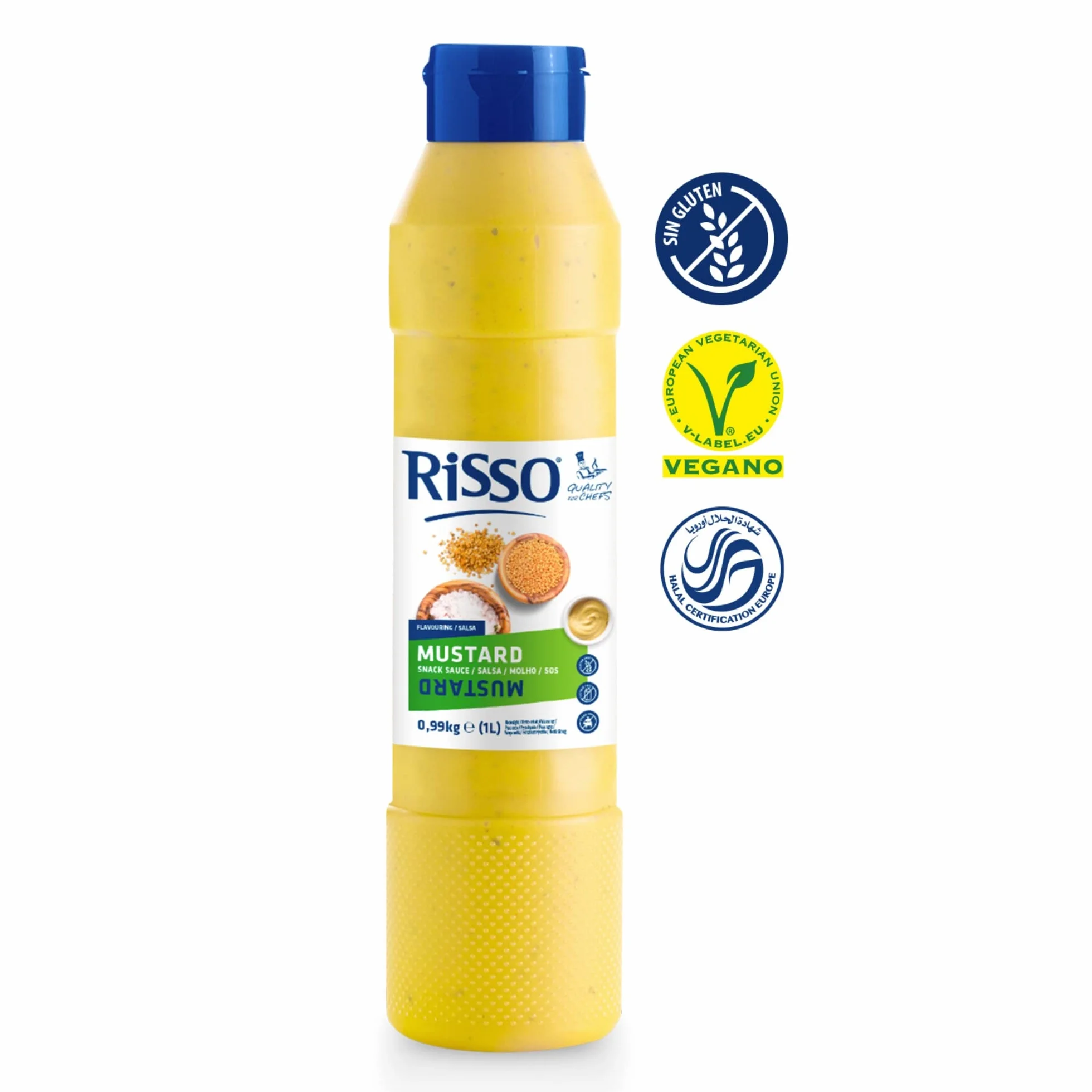 Risso Mostaza Salsa a Base de Semillas de Mostaza Bote 1 L Vegano Sin Gluten