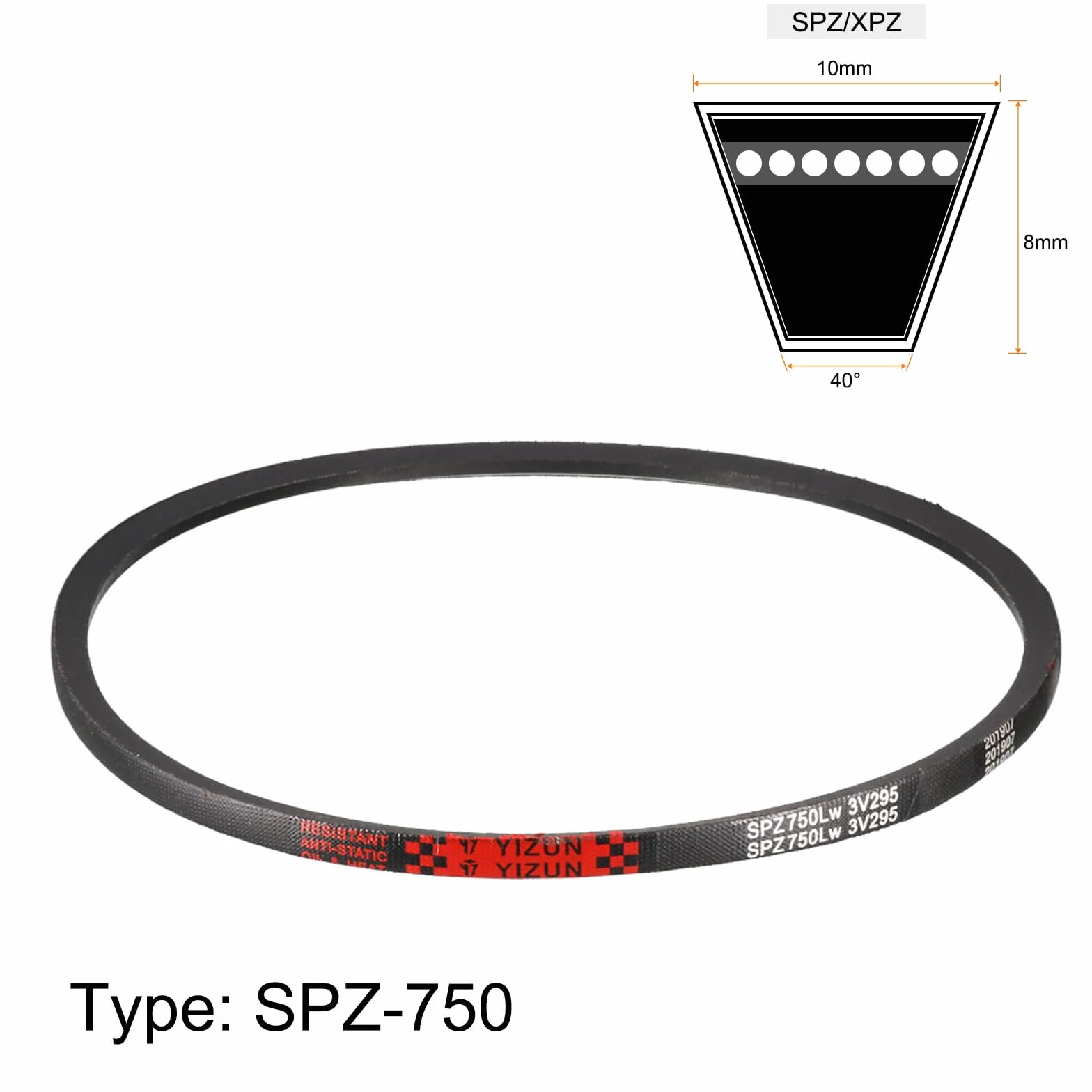 sourcing map SPZ-750 Drive V-Belt Correa de Transmisión de Goma de Potencia Industrial 763 mm Circunferencia Exterior 10 mm Ancho 8 mm Alto