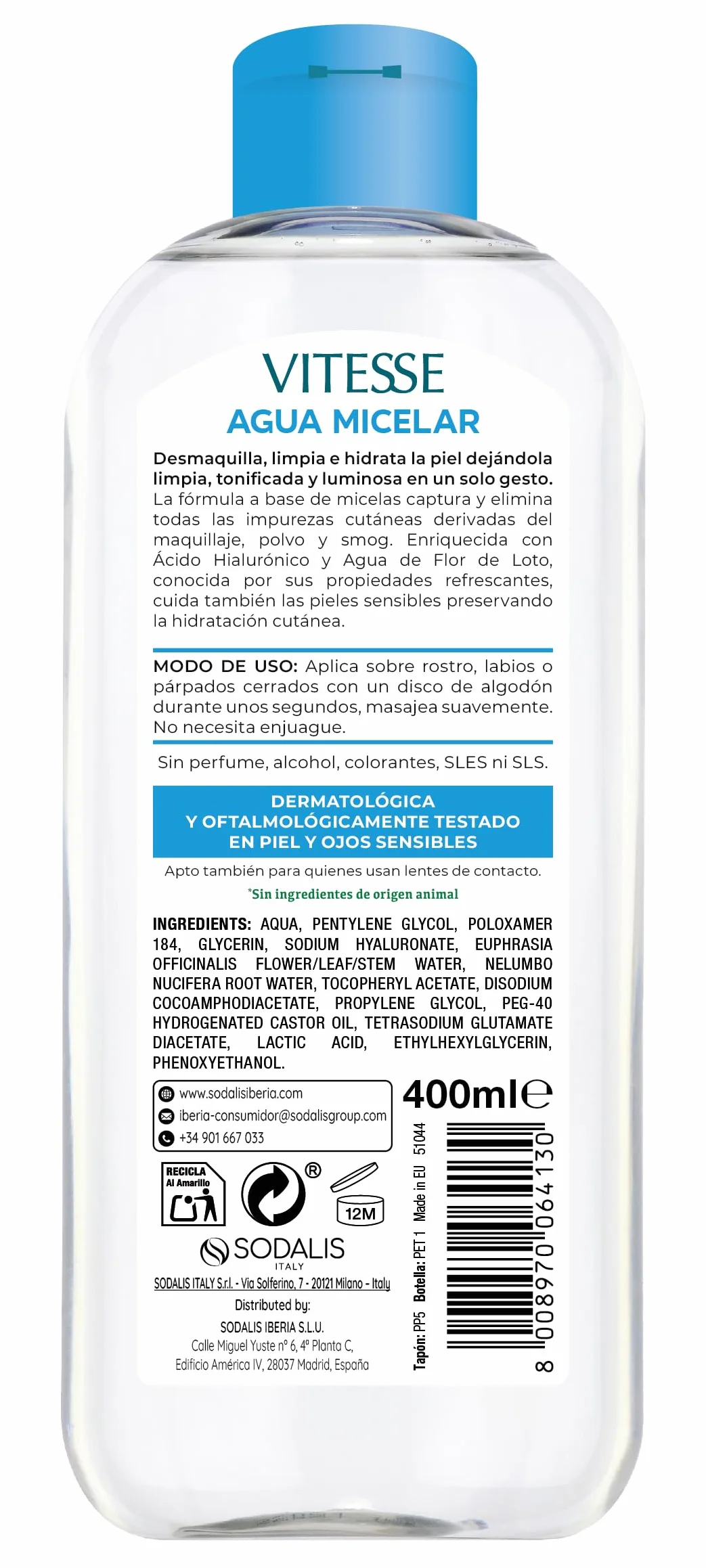 Vitesse Agua Micelar Desmaquillante con Ácido Hialurónico 400 ml