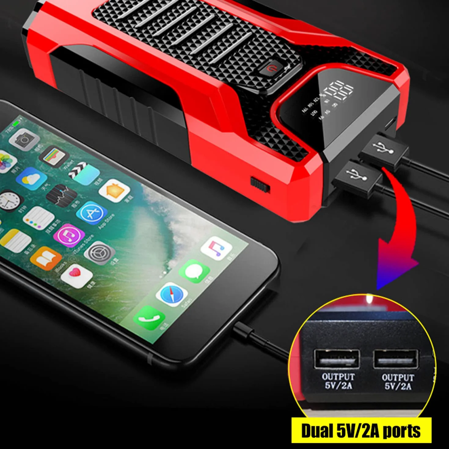 Arrancador de batería de Coche, 1000 A, 28 000 mAh, portátil, 12 V, para Motores de Gasolina de hasta 6 L y diésel de 4 L, con Pinzas Inteligentes.