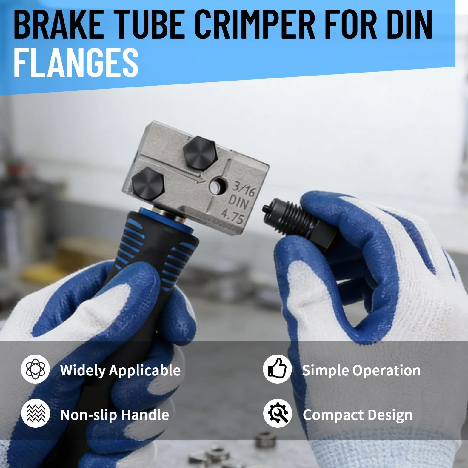 Herramienta de Rebordeo para líneas de Freno DIN con Cable de Freno de 4,75 mm, 5 Conexiones+Cinta de Sellado PTFE, Llave y Guantes para Sistemas de Frenos hidráulicos de vehículos