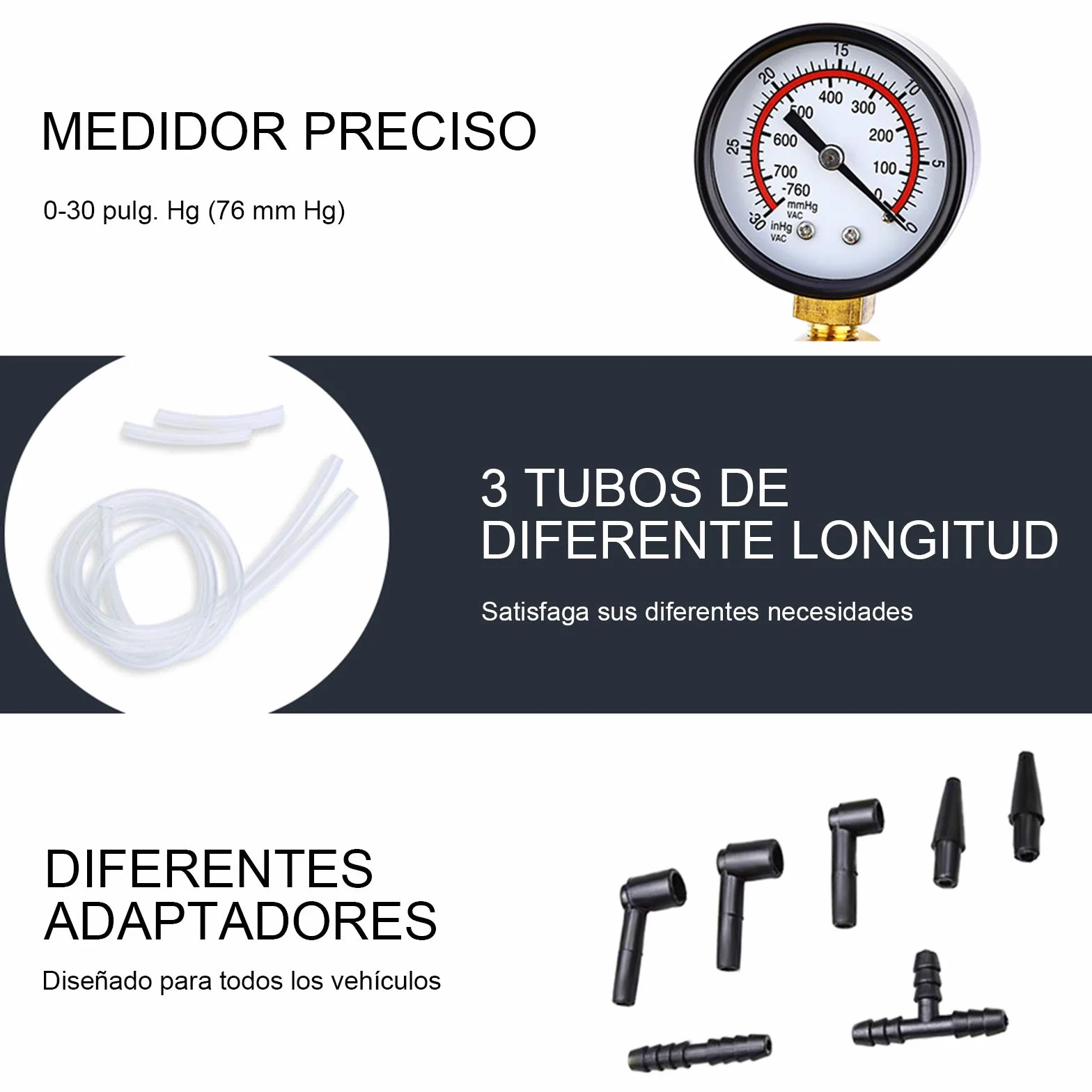 Equipo de Purga de Frenos de Freno de probador de Bomba de vacío con medidor de vacío, Adaptador para Diagnóstico de Motocicleta Coche Moto