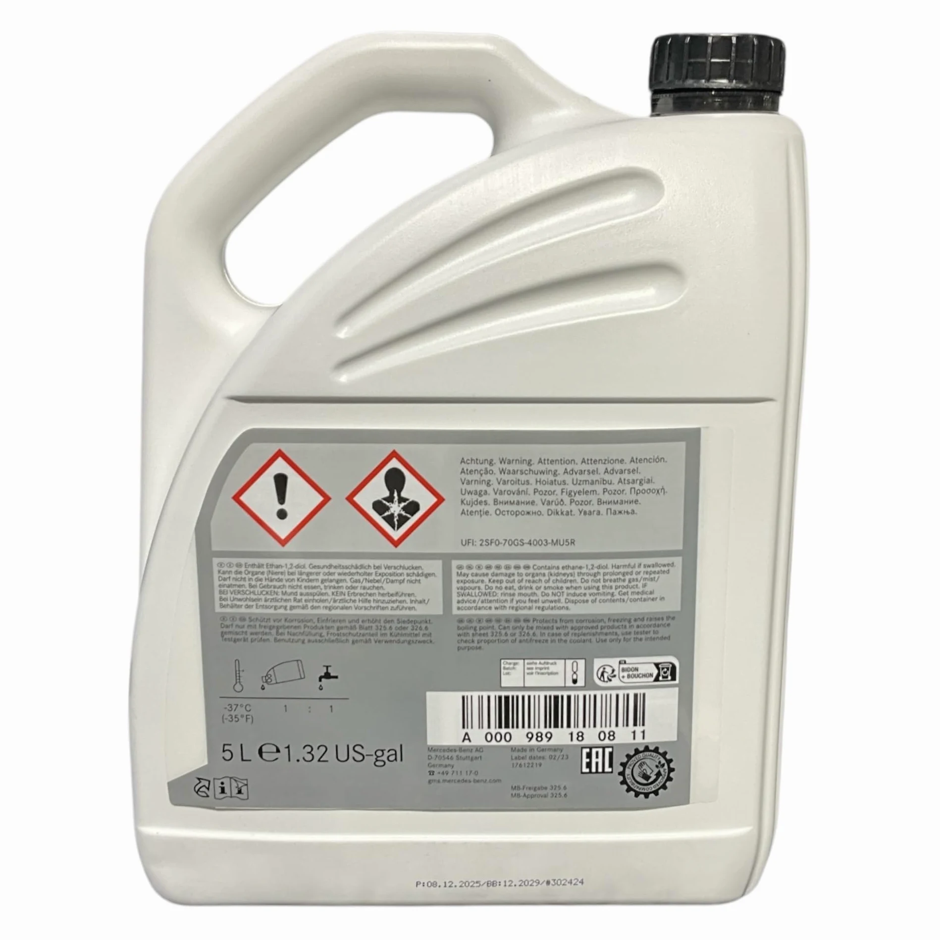 Mercedes-Benz Original Líquido Anticongelante Refrigerante Puro MB 325.6 5L, A000989180811