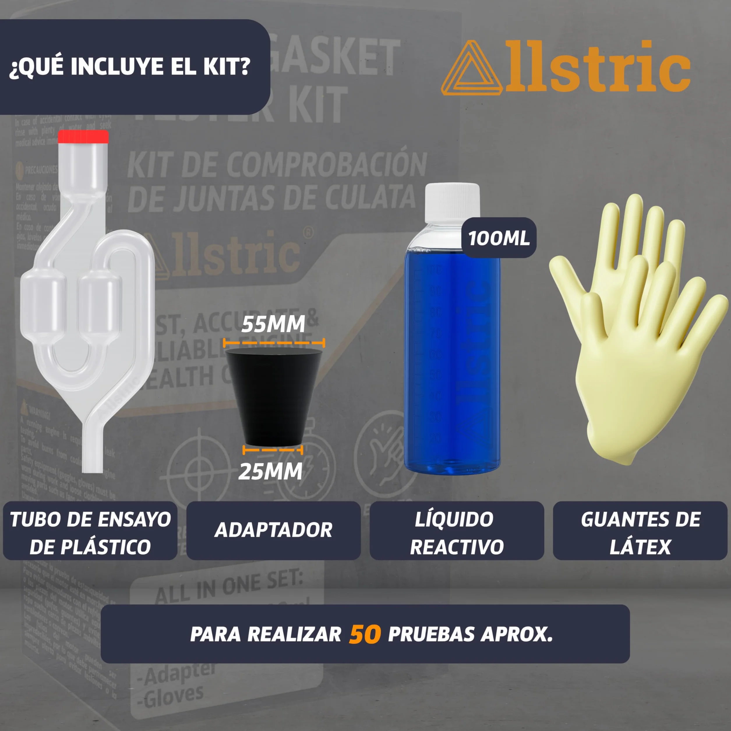 Detector de Culata CO2 | Comprobador Junta Culata para Coche y Motores | Kit Universal con 50 Pruebas | Block Tester para Fugas de Refrigerante y Analizador de Gases del Motor