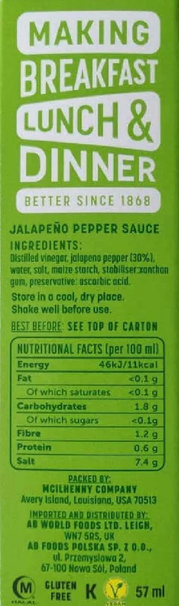 TABASCO Set de Salsas 4 Piezas 60ml Botellas de Vidrio Chile Natural