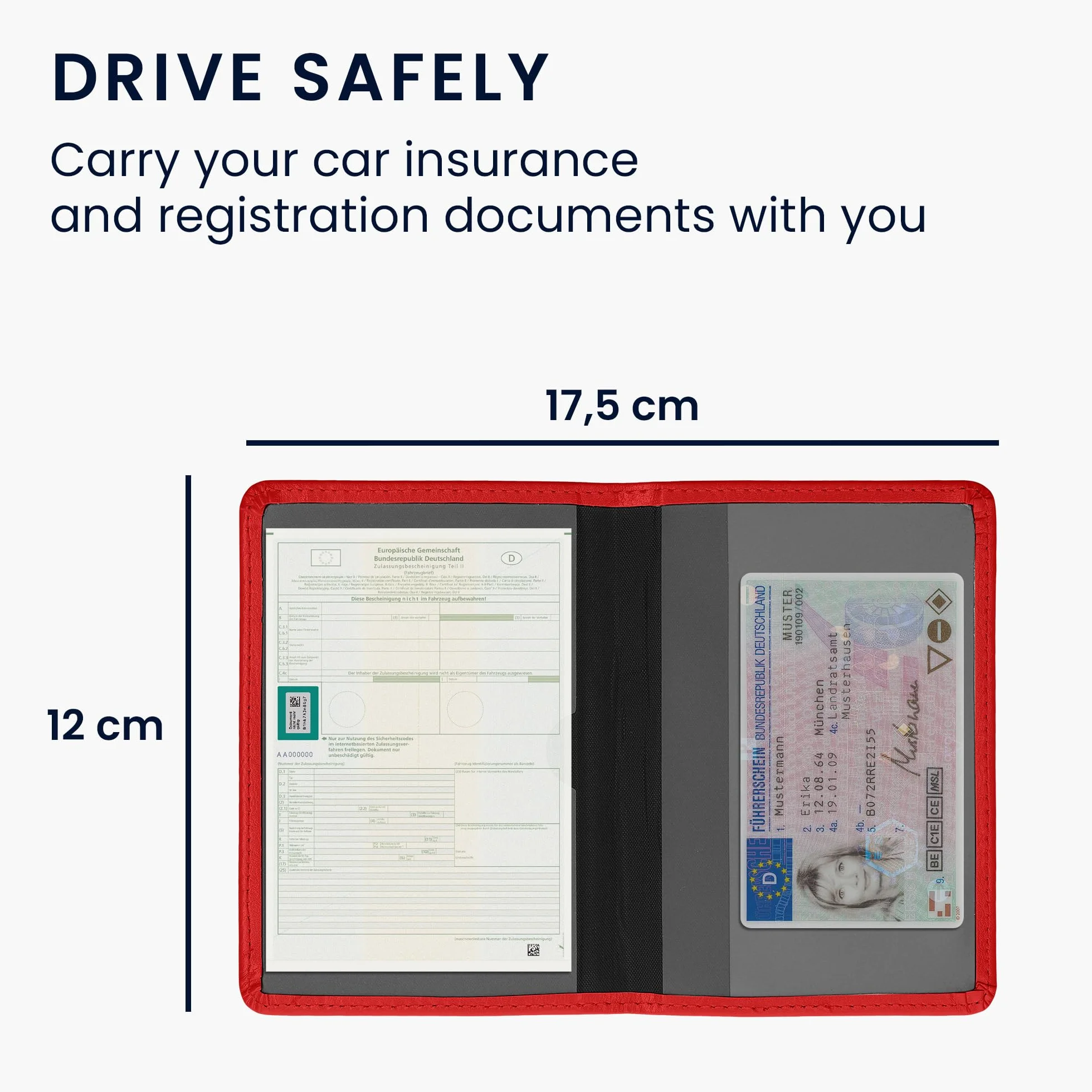 kwmobile Funda para permiso de circulación coche de cuero sintético - Con espacio para tarjetas 9.2 x 13 CM doblado