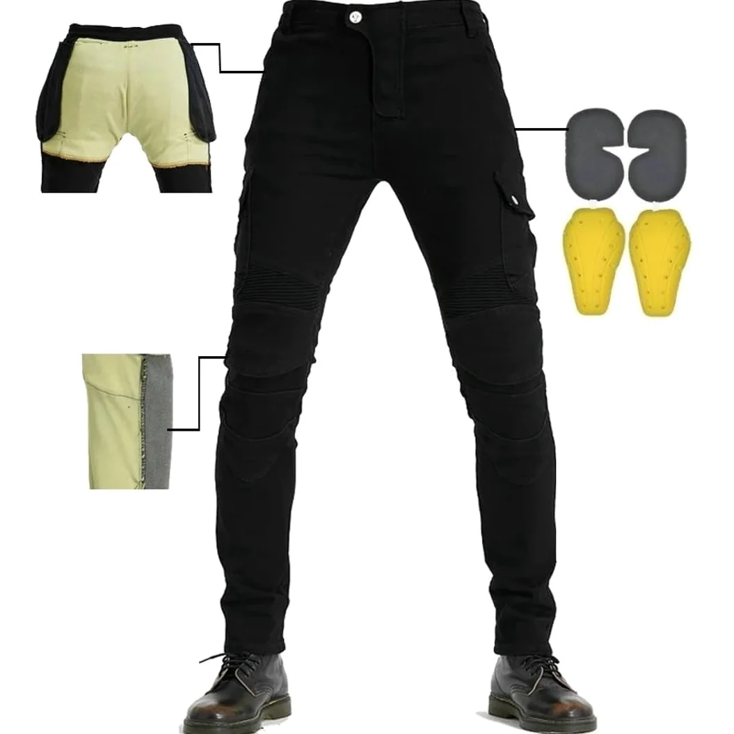 Hombre Moto Jeans Motocicleta Pantalones con Forro Protector de Aramida