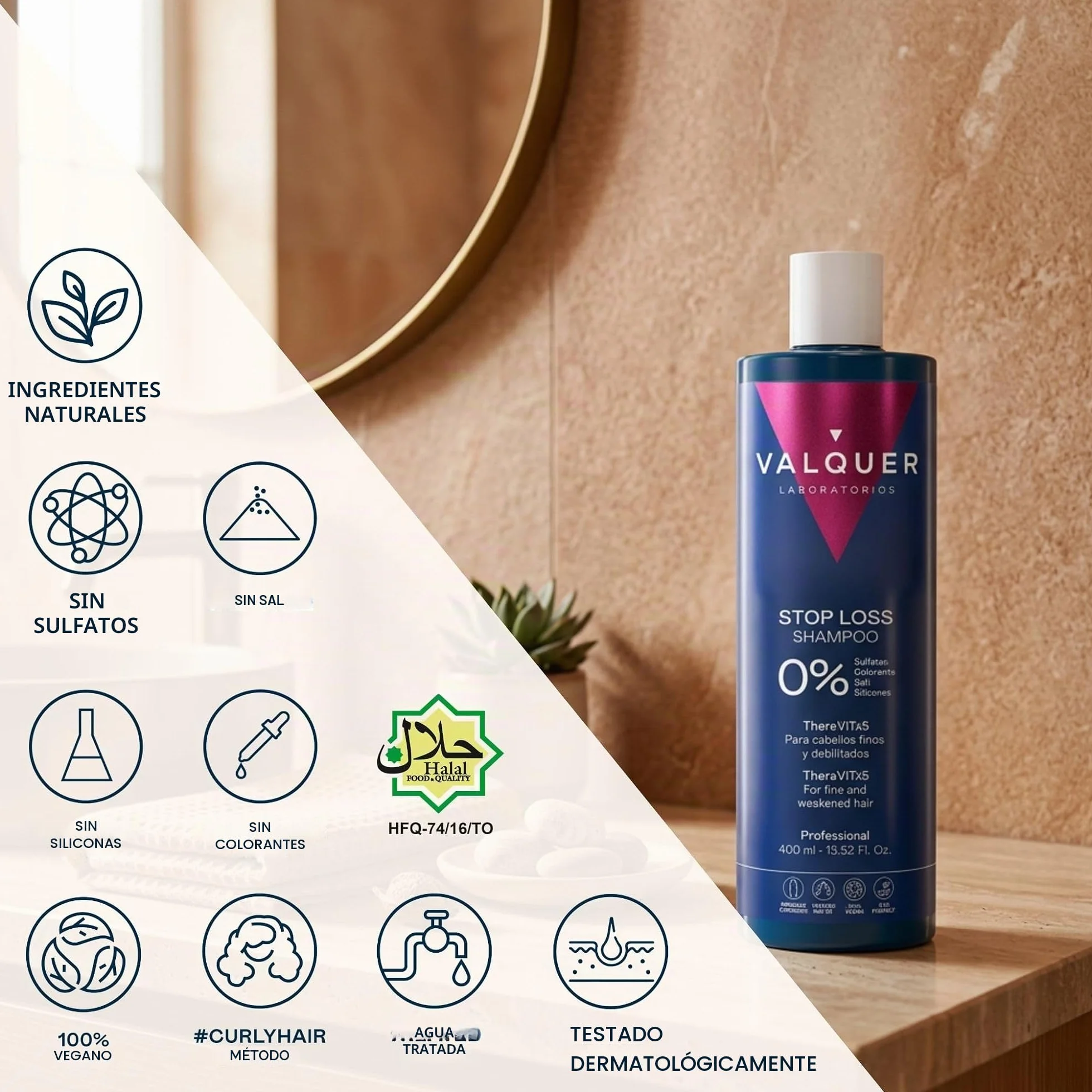 VALQUER Champú Anticaída Intensivo 400 ml Fortalece Cabello Fino y Débil