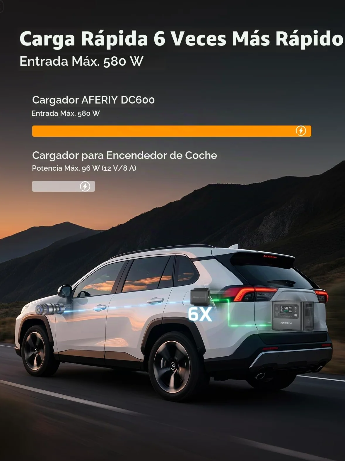 AFERIY Estación EléCtrica Cargador 580 W, CC-CC, 6 Veces Más Rápido Que Un Cargador De Mechero, Seguro Y Portátil, Compatible con Estaciones EléCtricas De 48 V, VehíCulos De 12 V/24 V Y Autocaravanas