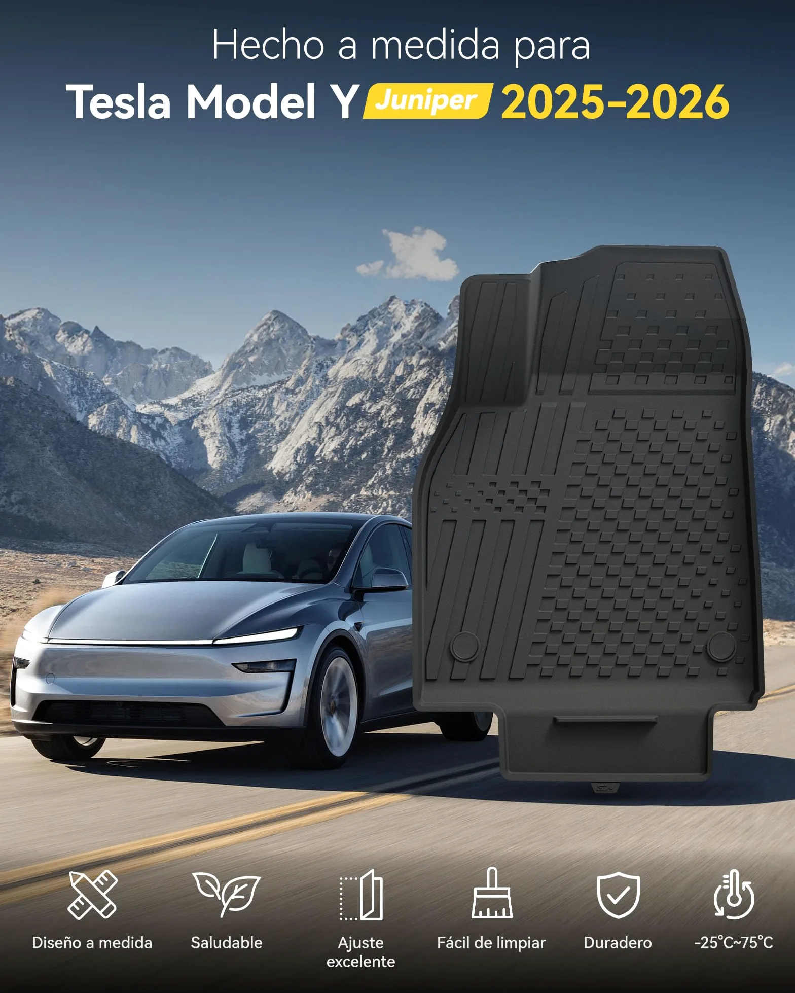 3W Alfombrillas de Coche para Tesla Model Y 2025 2026 Juniper,Incluyendo Alfombrilla de Maletero en Material Thorex™ Premium, Aptas para Todas las Estaciones, Antideslizantes e Impermeables,Accesorios