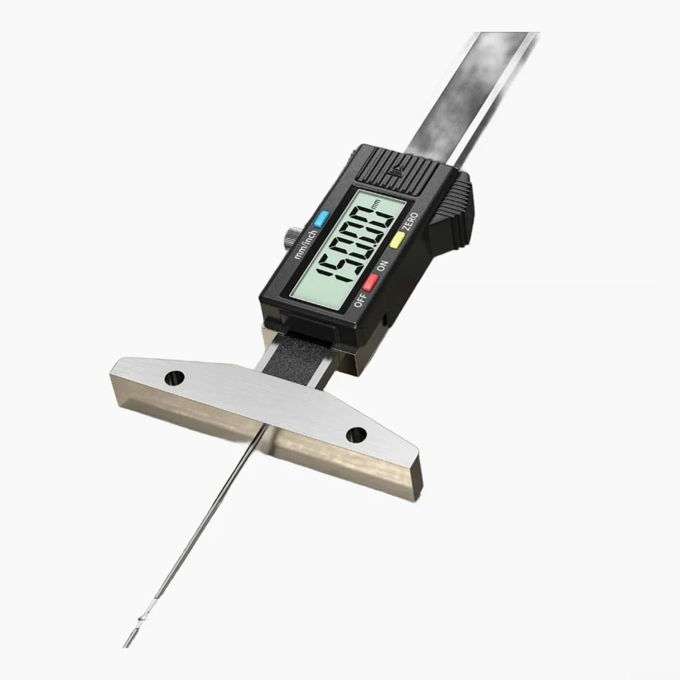 Medidor de profundidad de banda de rodadura de acero inoxidable 0,01 mm de precisión (0-150 mm) | Rango de 0-25,4 mm, resolución de 0,01 mm, para función de reinicio cero, pantalla LCD clara, conmutable en pulgadas/mm