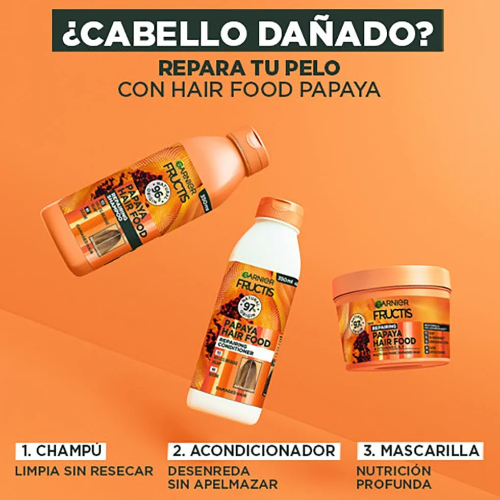 Garnier Fructis Hair Food Papaya Champú Acondicionador Mascarilla Reparación Cabello Dañado 350ml 400ml
