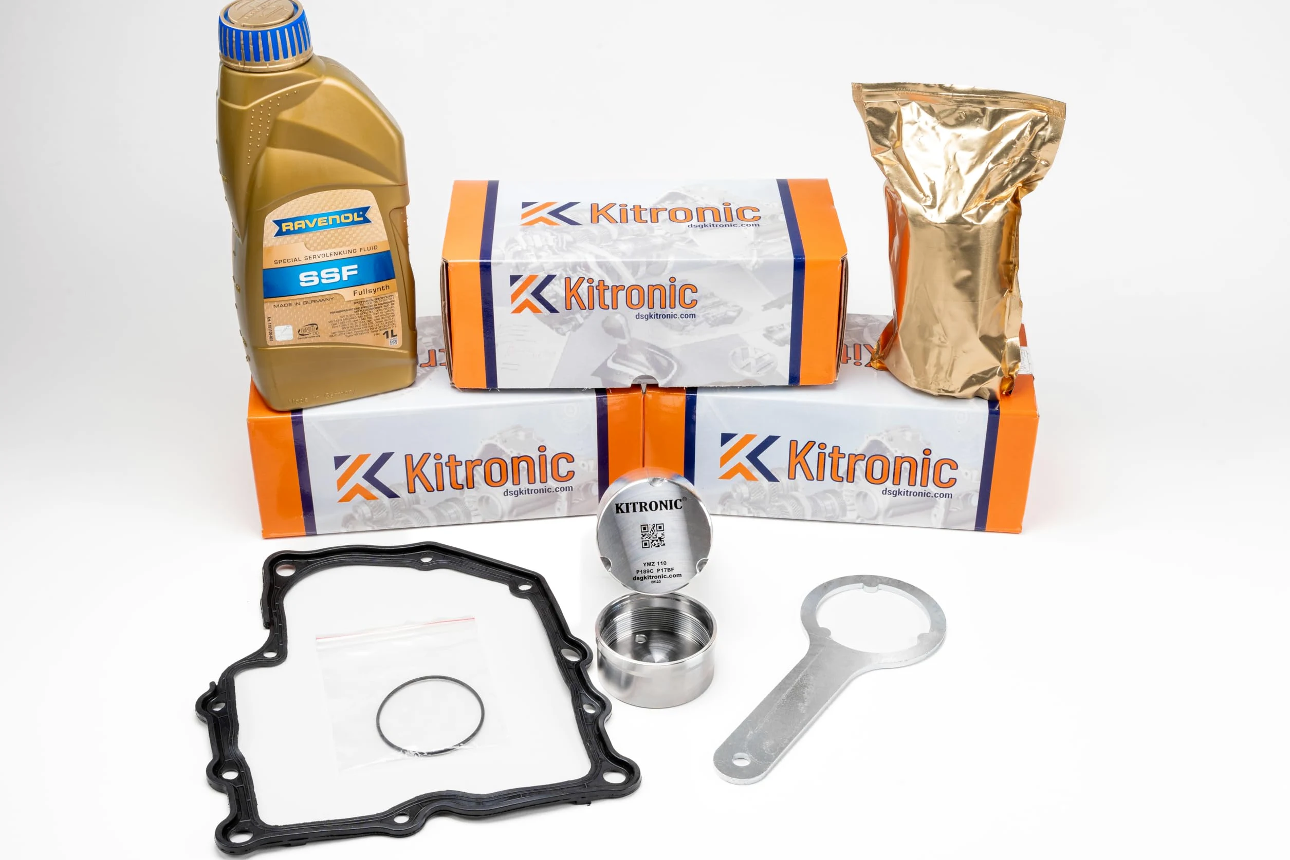 Kit de reparación de acumulador de presión DQ200 mecatrónica de transmisión de embrague seco de 7 velocidades 0AM | Con llave de montaje, junta y 1L de aceite mecatrónica Ravenol