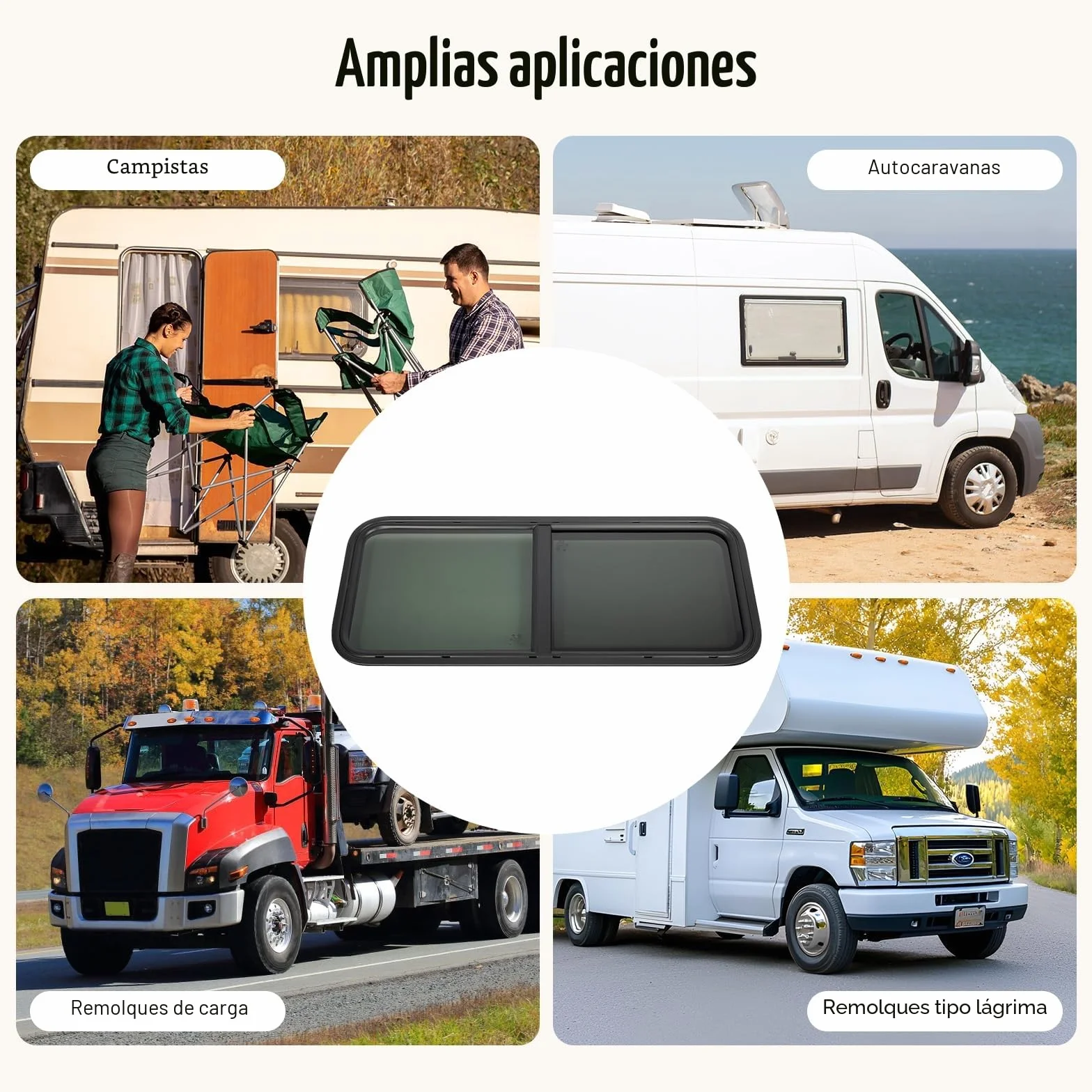 Ventana Lateral de Caravana, Corredera con Protección contra Insectos, Repuesto para Autocaravanas, Remolques, Camionetas u Otros Vehículos (1000 x 400 mm)