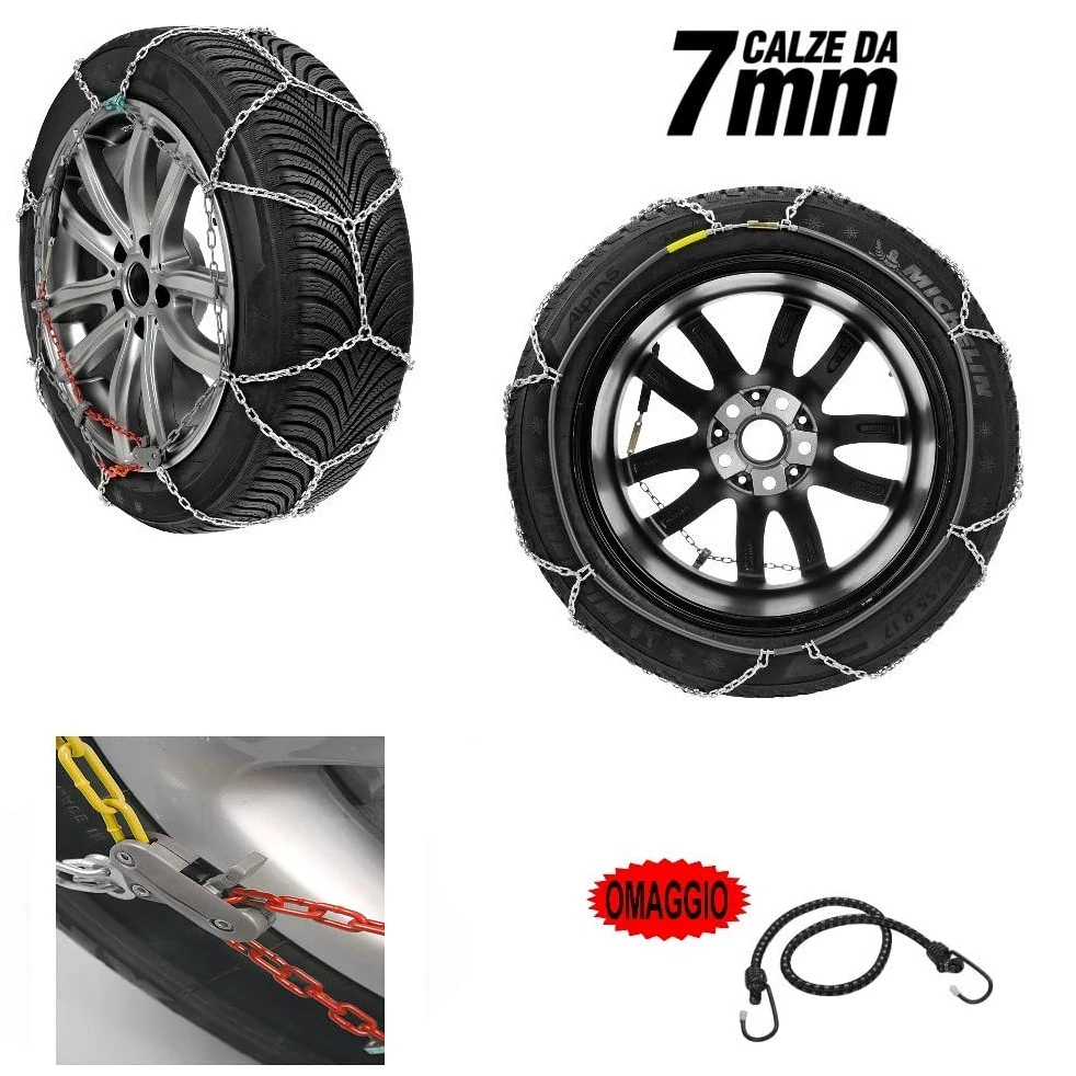 Cadena DE Nieve para Coches con Goma 890 15" CERCHIO 15" Pareja DE Cadenas DE Malla DE 7MM APROBADAS para Ruedas DE Coche DE Carretera Cable DE Acero Inoxidable para Hielo