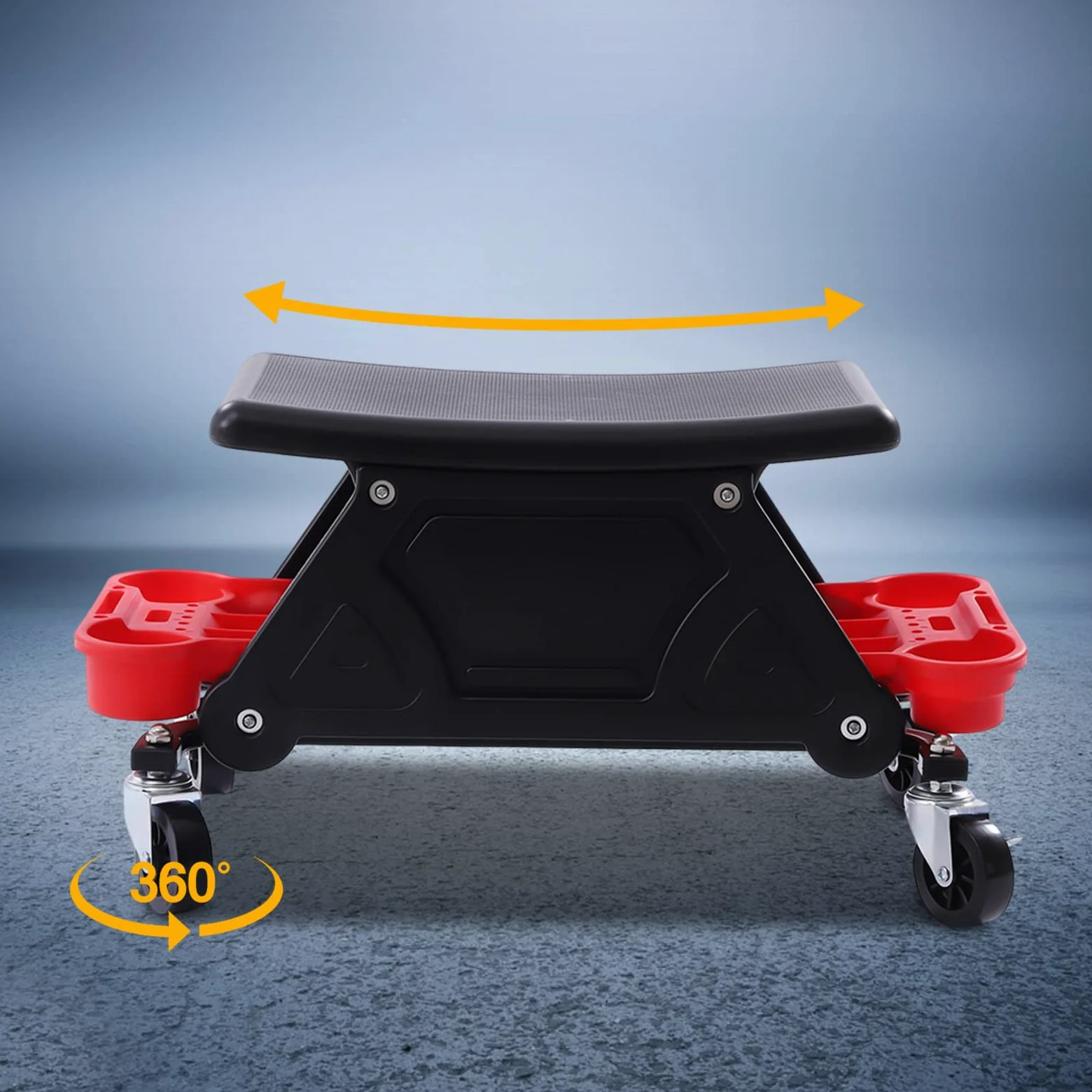 Taburete de taller con ruedas, taburete de trabajo, silla de taller, con dos compartimentos de almacenamiento, asiento de taller para trabajos de bricolaje y reparaciones mecánicas, capacidad de carga