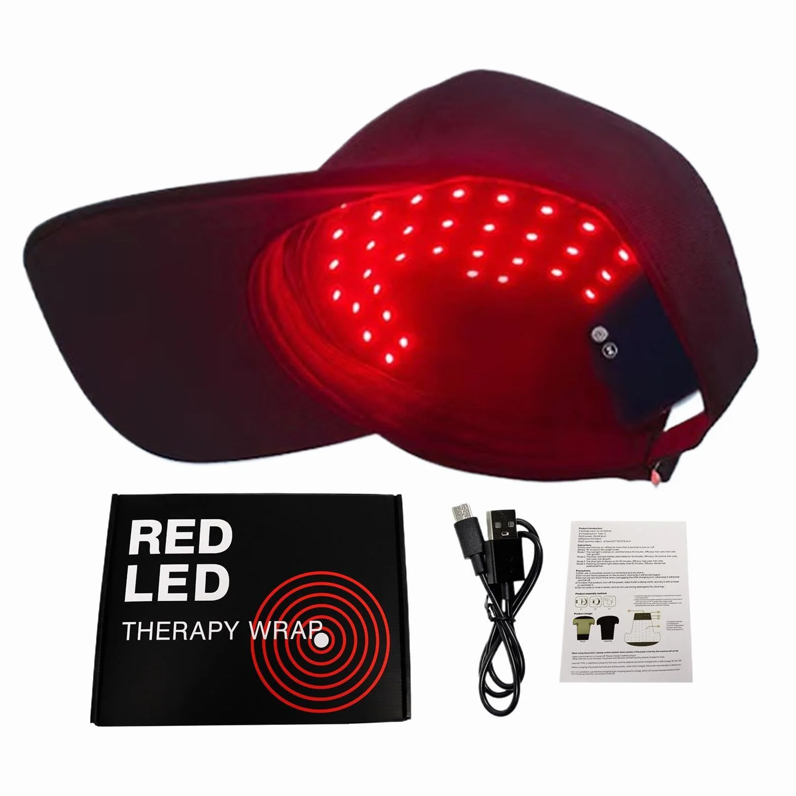 Gorra LED crecimiento cabello 450nm 660nm estimulador cuero cabelludo luz roja portátil