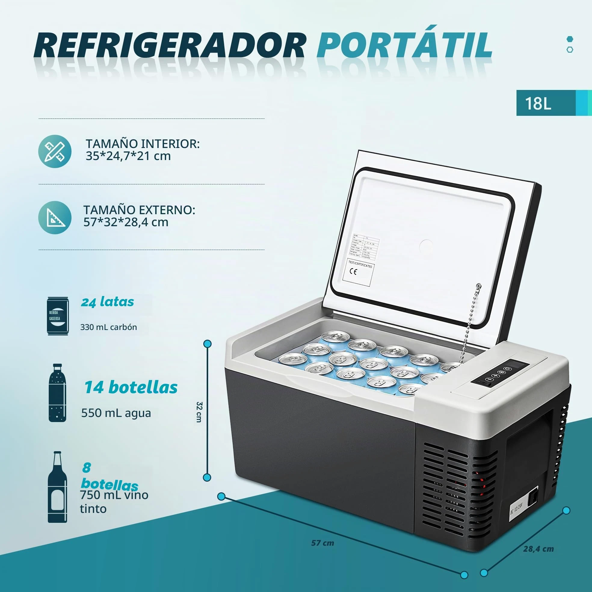 EUHOMY Compresor Nevera 18L Nevera Coche -20℃ ~ 20℃ Nevera Portátil 12/24V DC 100-240V AC Congelador Portátil con Control App WiFi para Camping, Viajes, Barco