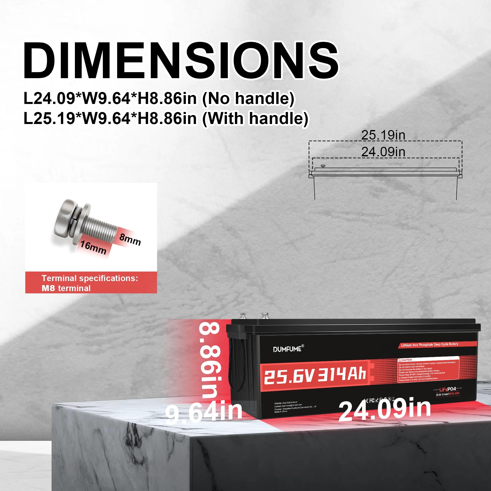 Batería Litio LiFePO4 24V 300Ah (314Ah) con 8 kWh & IP65 | BMS 200A, Energía 15.000 Ciclos, Ideal para Autocaravana, Embarcaciones y Almacenamiento Energía Doméstica