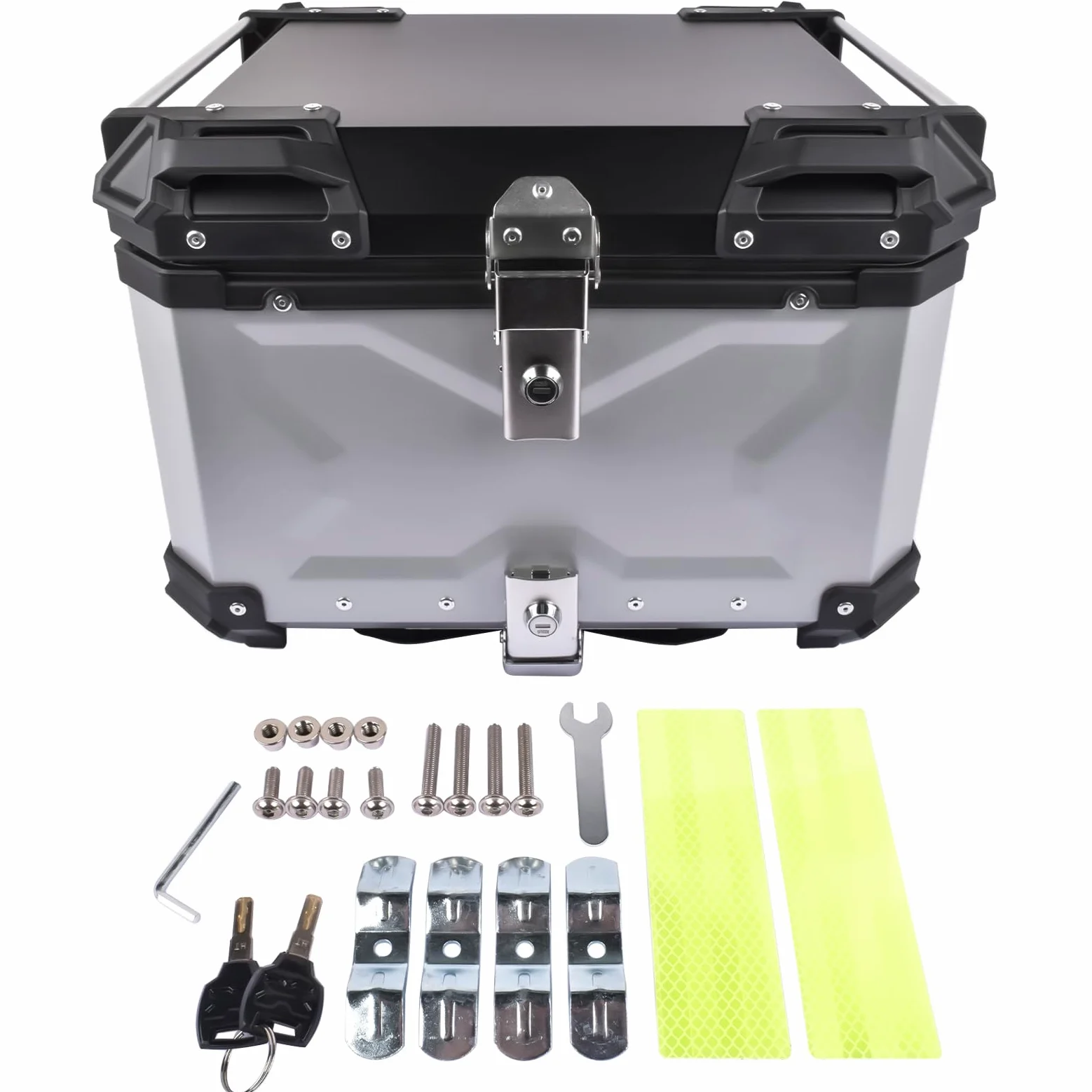 Bisenya 55l Motocicleta Top Case, Aluminio Motocicleta Tour Tail Box con Cerradura De Seguridad Plata Impermeable