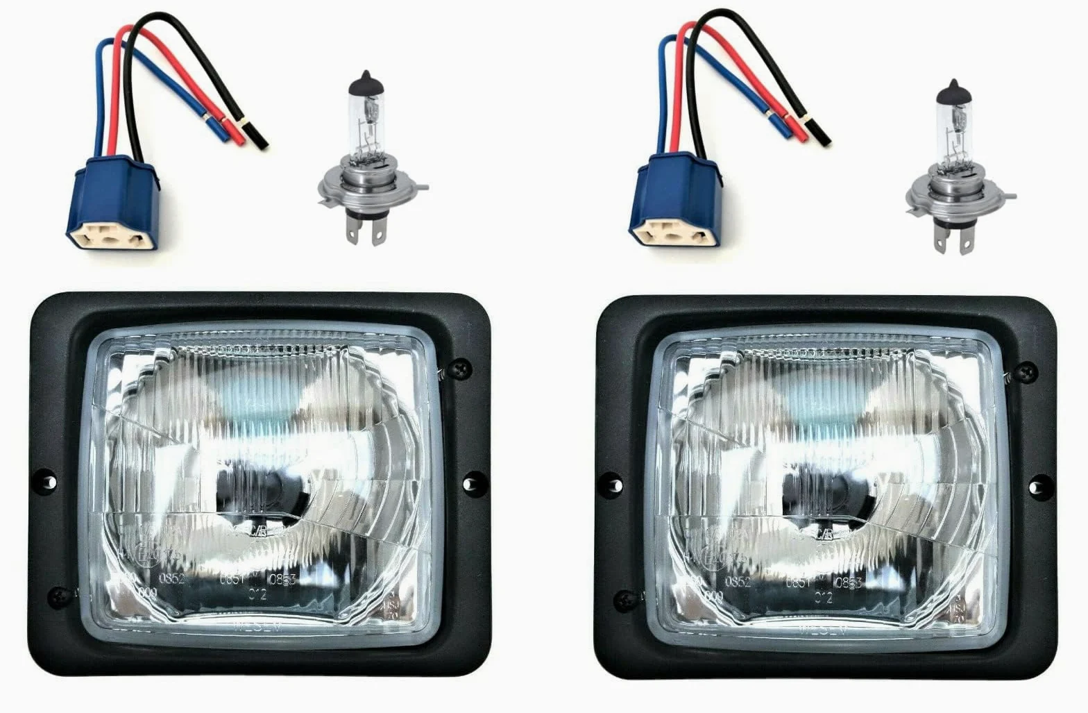 2 faros delanteros para tractor Fendt Zetor con portalámparas y bombillas H4 12 V (2 funciones, H4, con portalámparas)