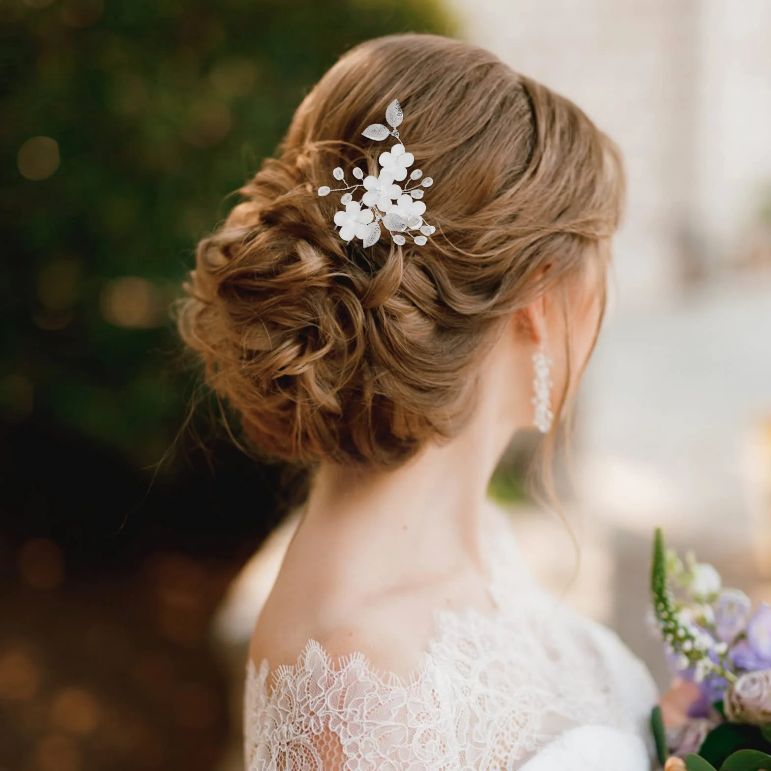 Lusofie 5 horquillas para el pelo con diseño de flores y perlas plateadas para bodas