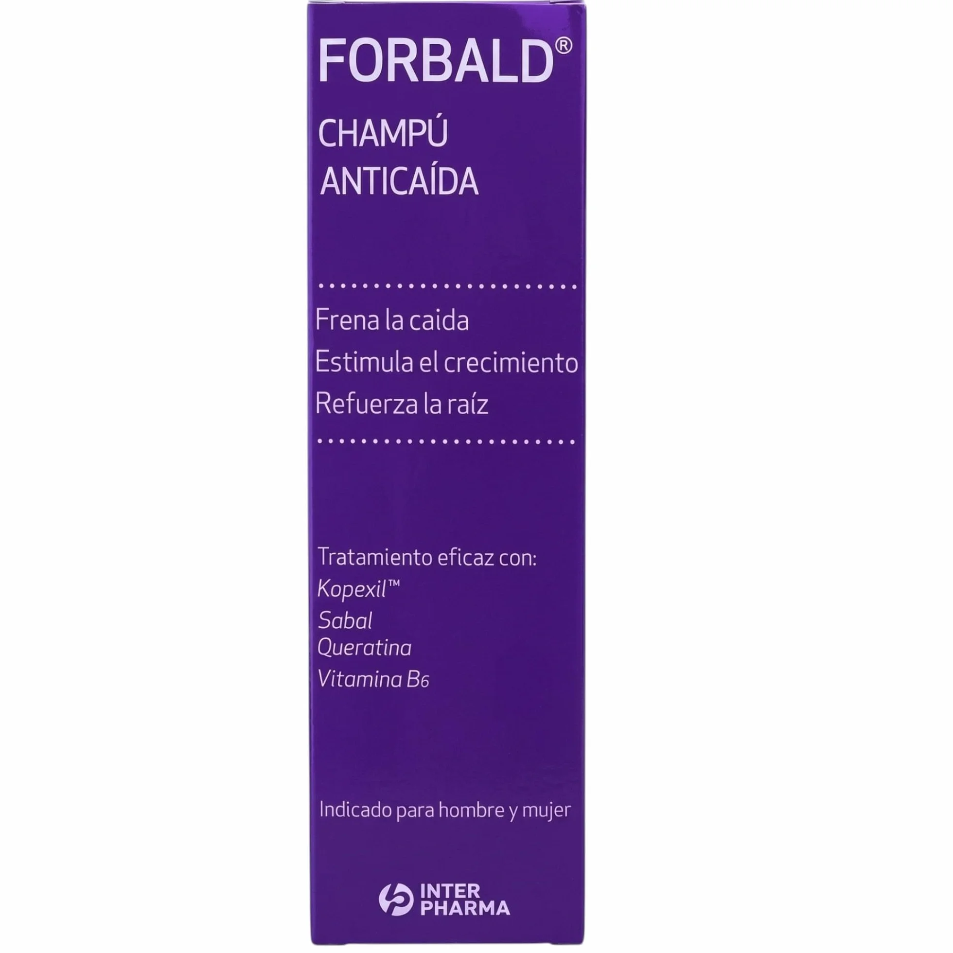 INTERPHARMA SA Forbald Champú Anticaída 250 ml con Kopexil, Queratina y Sabal