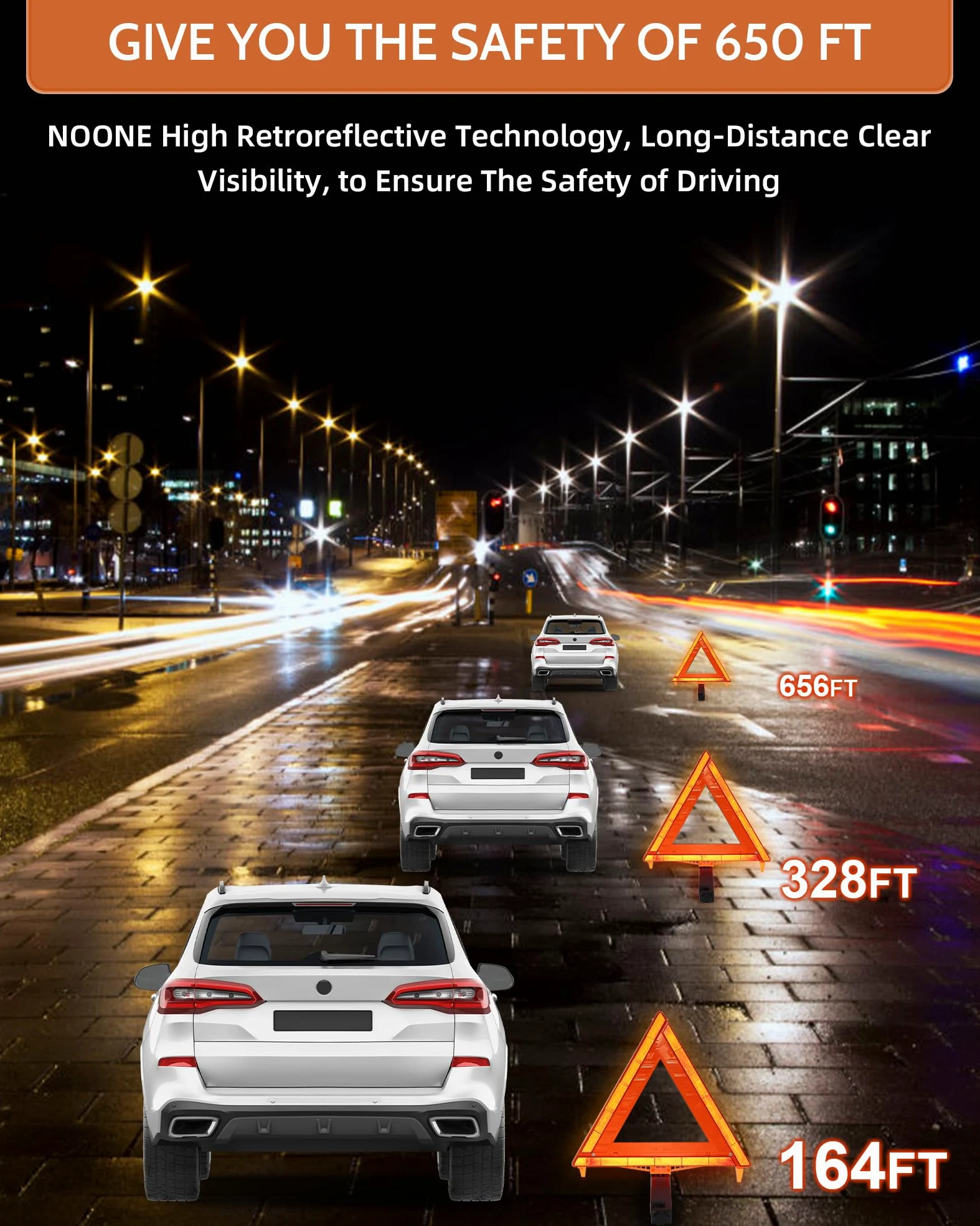 Noone Triángulos de Seguridad aprobados por Dot, Paquete de 3 triángulos Reflectantes Plegables de Advertencia, US FMVSS 571 125 con Funda de Transporte, triángulos de Emergencia en Carretera de Base