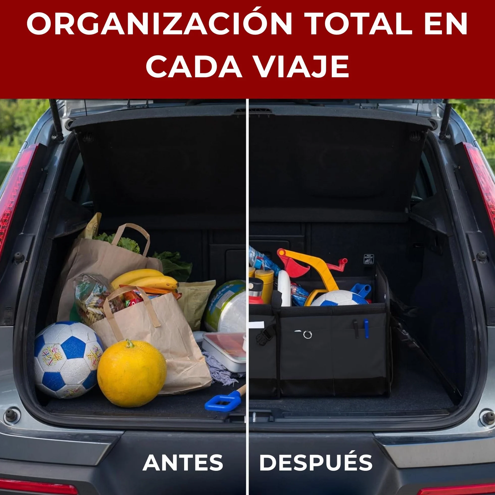 Organizador de Maletero Coches y SUV, Plegable con Tapa, Ajustable, 2 en 1 Set - Caja Maletero - Bolsa Maletero Coche - Organizador Coche Maletero - Caja Plegable