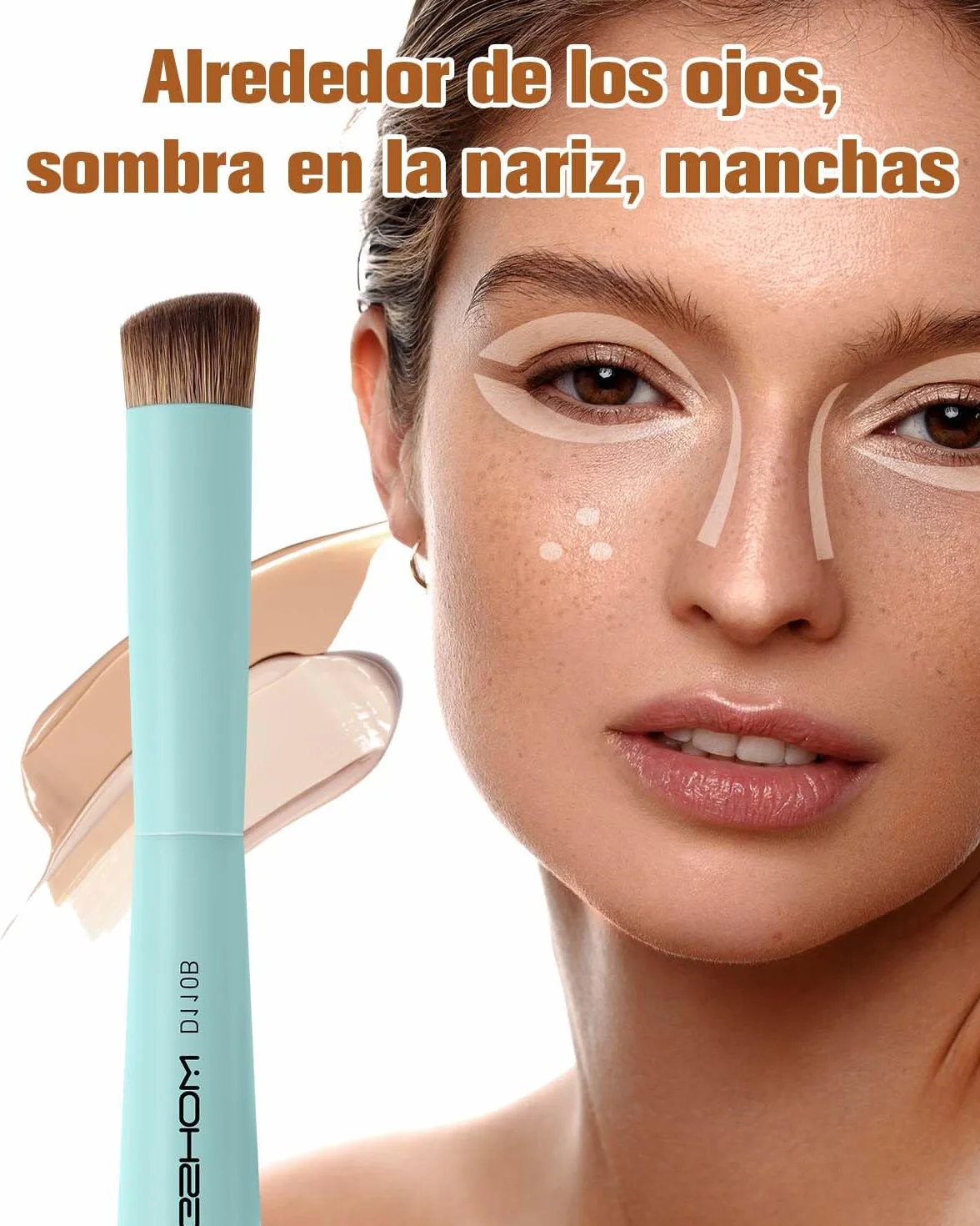EIGSHOW Brocha de Maquillaje Doble Punta Base y Corrector, Vegana Libre de Crueldad D110 Cian