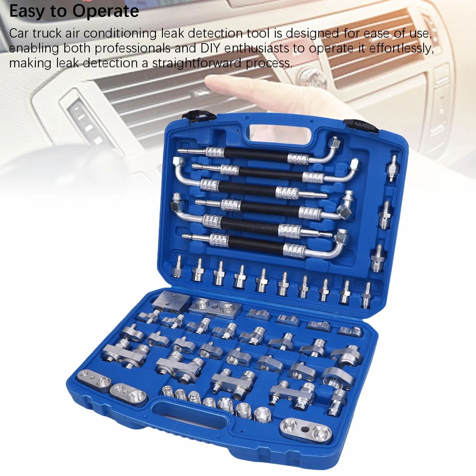 Luocute Kit de Prueba de Fuga de Aire Acondicionado Automotriz de 56pcs, Detector de Fuga de Aire Acondicionado para Automóviles de Camión de Automóviles, Kit de Herramientas de