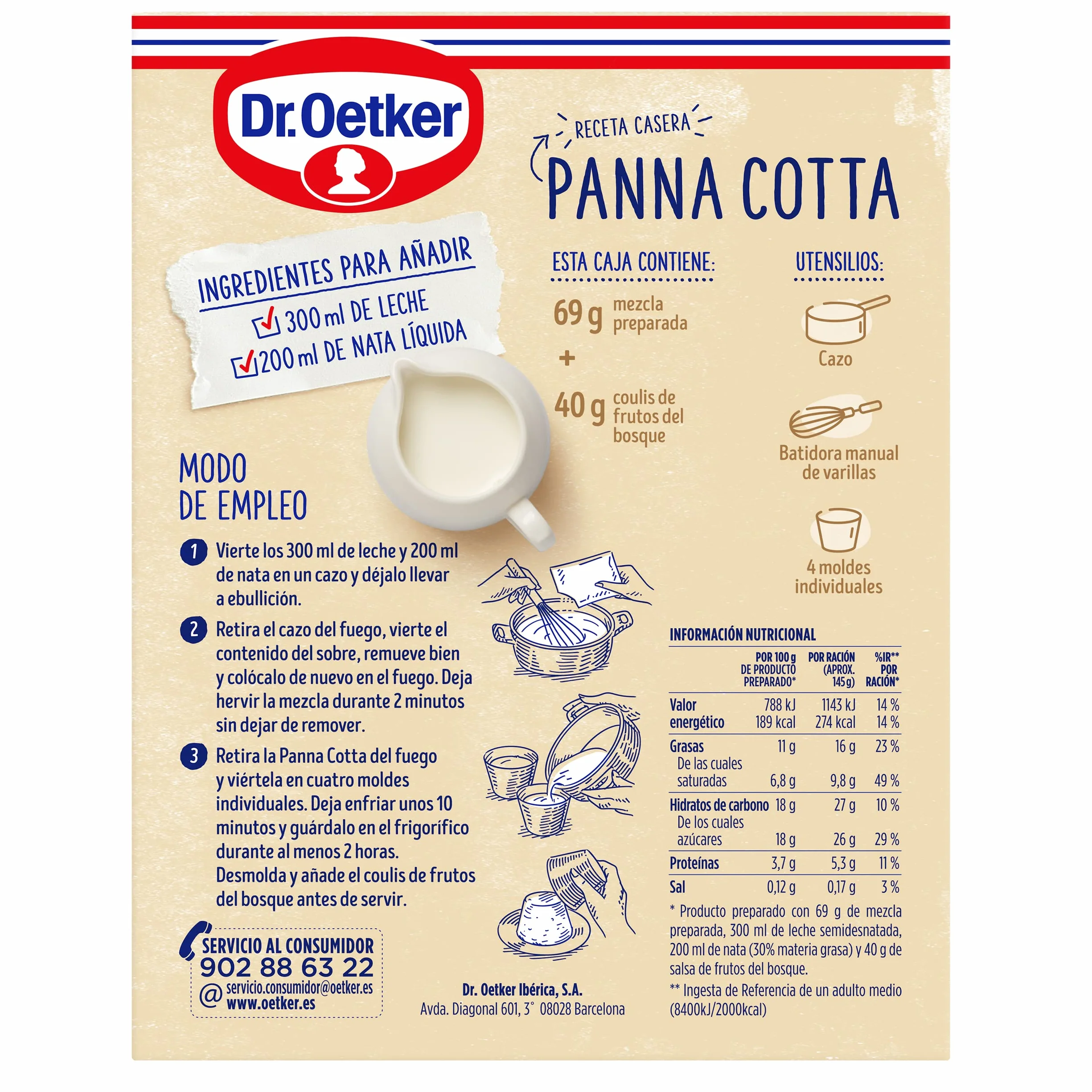 Dr. Oetker Panna Cotta Con Salsa De Frambuesa, 110 g