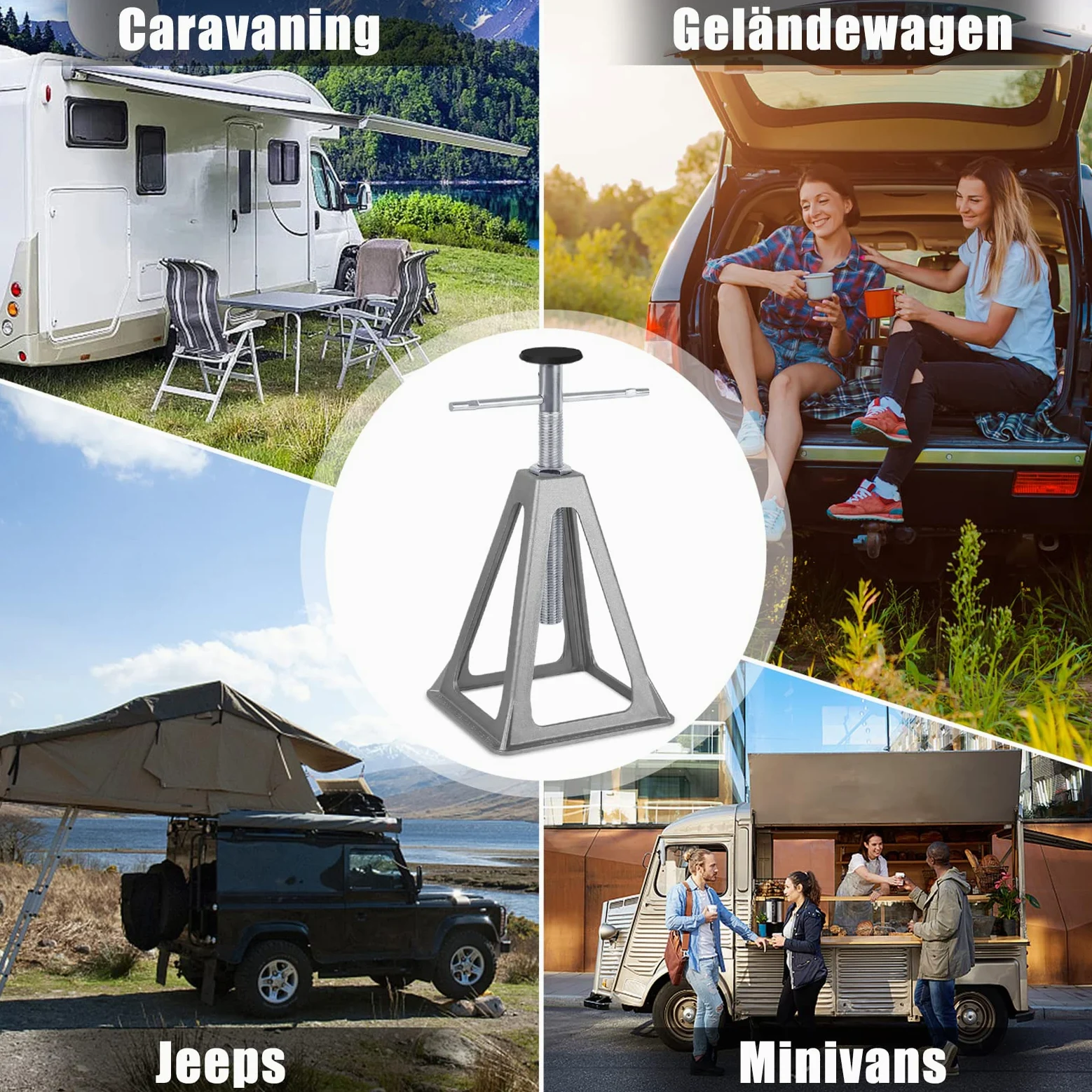 FIVMEN 4 caballete de aluminio para coche, 280 – 435 mm, altura ajustable, 1 T, para remolques, caravanas