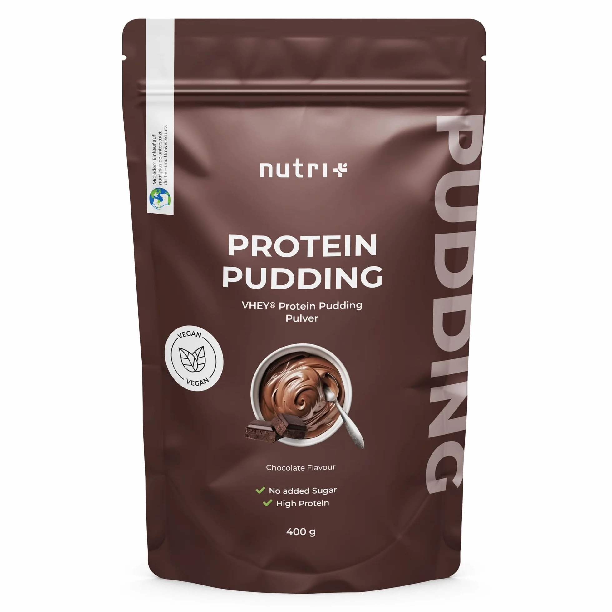 Pudin proteico Chocolate vegano 400 g 24 g Proteínas por Ración alto en Proteínas sin Lactosa y Gluten
