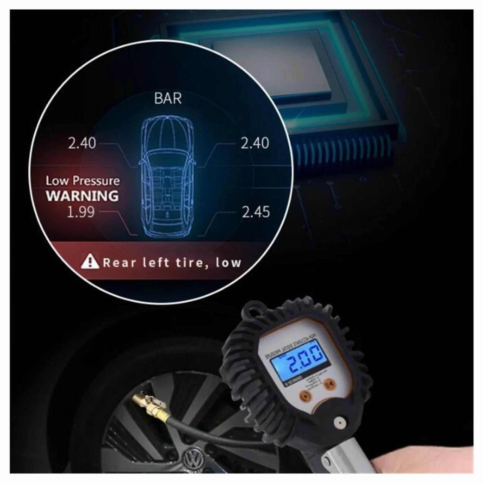 Manómetro de neumáticos Indicador de presión de neumáticos, Pantalla Digital, Control de Alta precisión, Pistola de inflado, manómetro de neumáticos de Coche for Coche, camión, vehículo