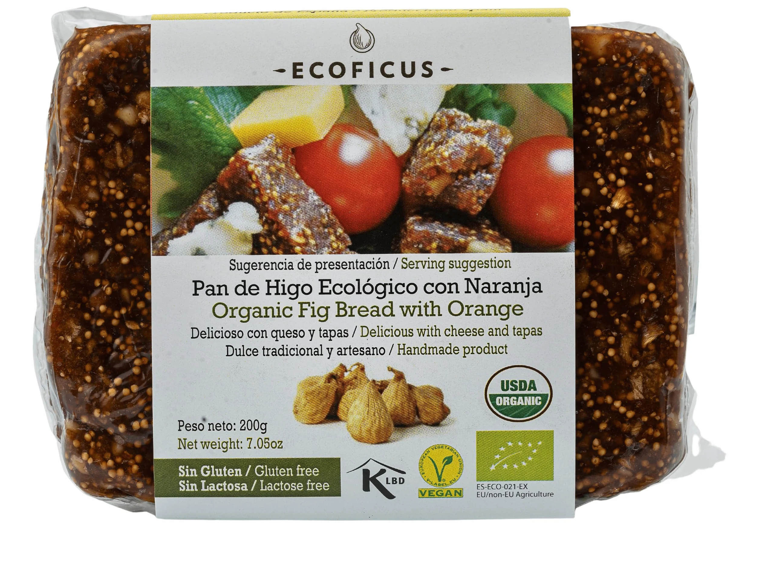 ECOFICUS Pan de higo BIO con naranja 200g Sin Gluten Vegano