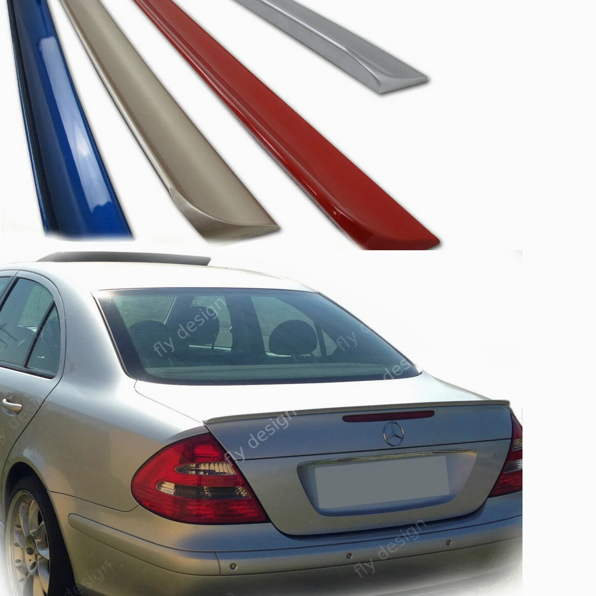 Alerón trasero, labio trasero, alerón compatible con Mercedes CLASE E W211, flexible, ligero, resistente al lavado automático, muchos colores disponibles (Negro Obsidiana Met. (CC 197))
