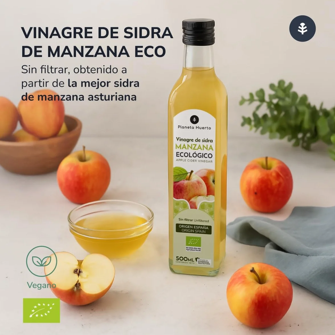 PLANETA HUERTO Vinagre de Sidra de Manzana Sin Filtrar ECO 2x500 ml