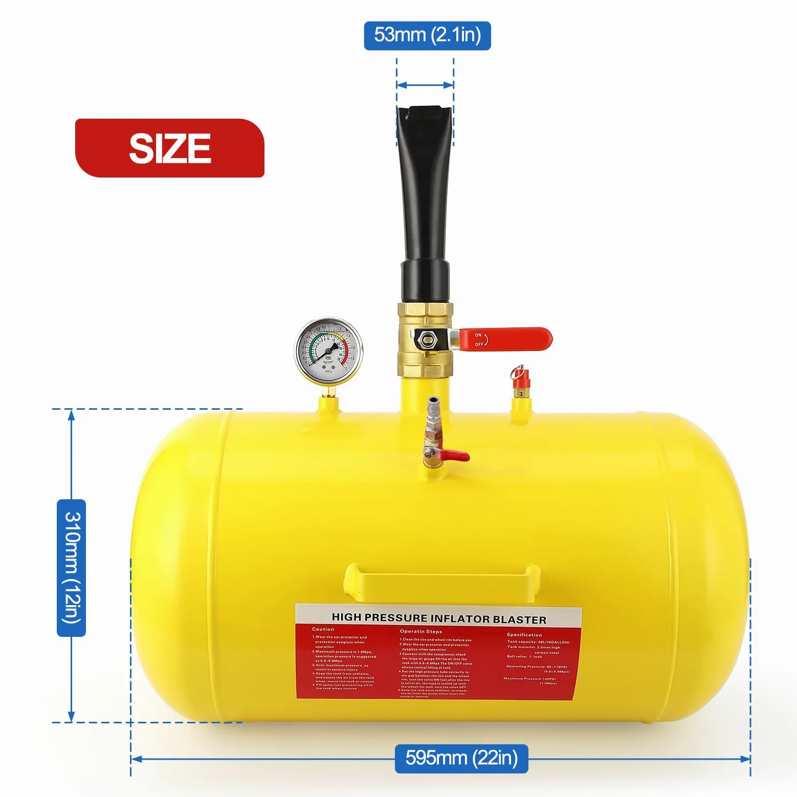 Garvee Inflador de Talones para Neumáticos 38 L Herramienta Montaje Neumáticos sin Cámara Depósito Aire para Asentar Talón de Neumático Inflador Bead Seater para Coche SUV Camión