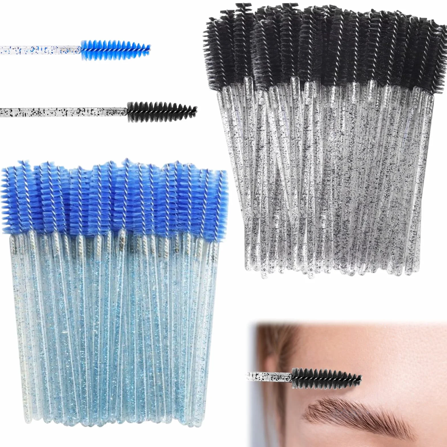 Cepillos desechables para pestañas y aplicador de cejas con mango de cristal