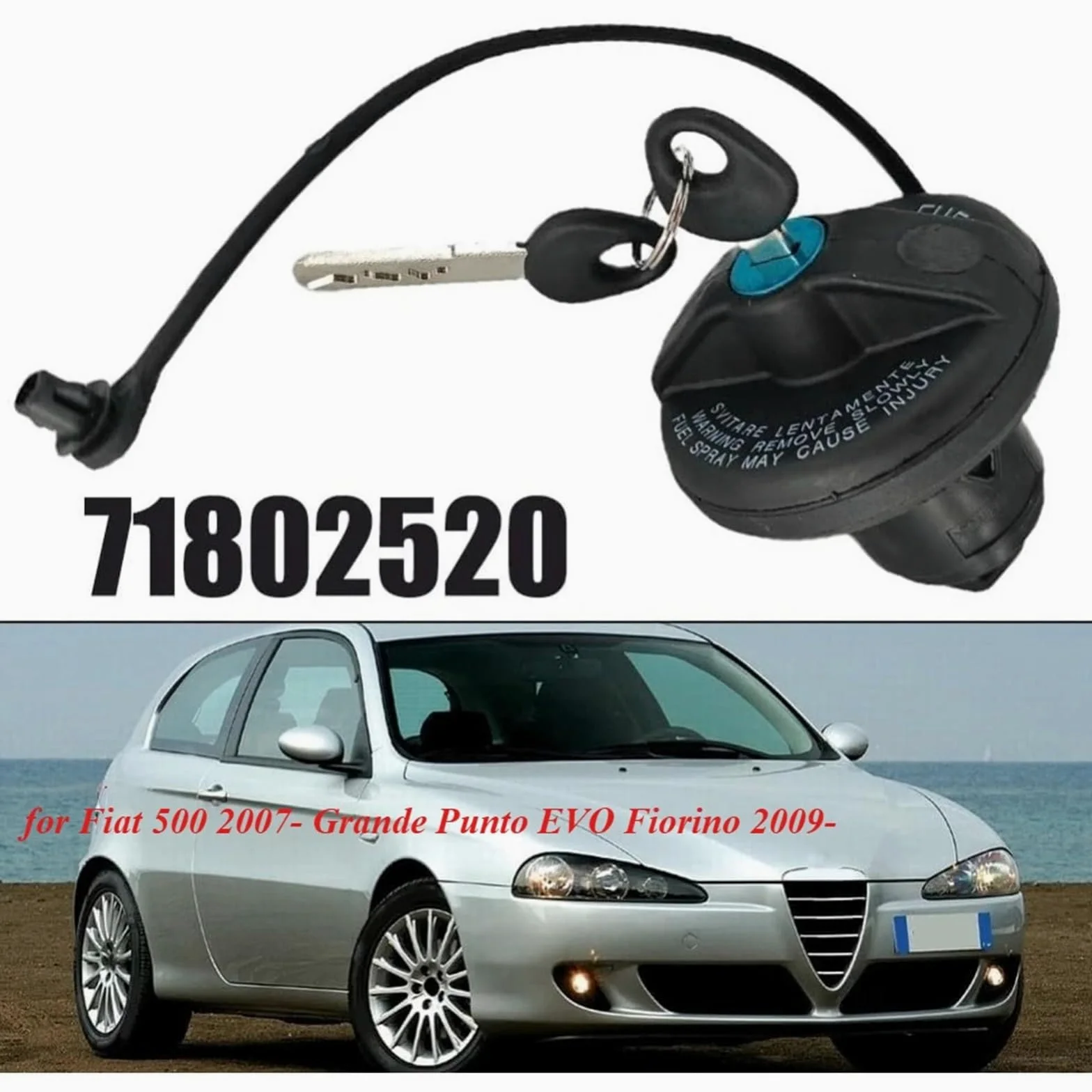 junta del tanque de combustible Tapa de tanque coche con cerradura 2 llaves para Fiat para 500 2007- Grande Punto EVO Fiorino 2009-71802520 Piezas automotrices
