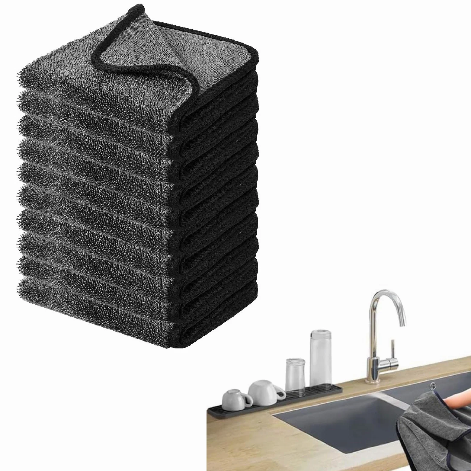 Toallas de limpieza de microfibra ultrasuaves de 600 g/m², paquete de 10, paños multiusos de alta absorción for aparatos electrónicos de cocina, lavables a máquina.(10 Pack,15.75in x 23.62in)