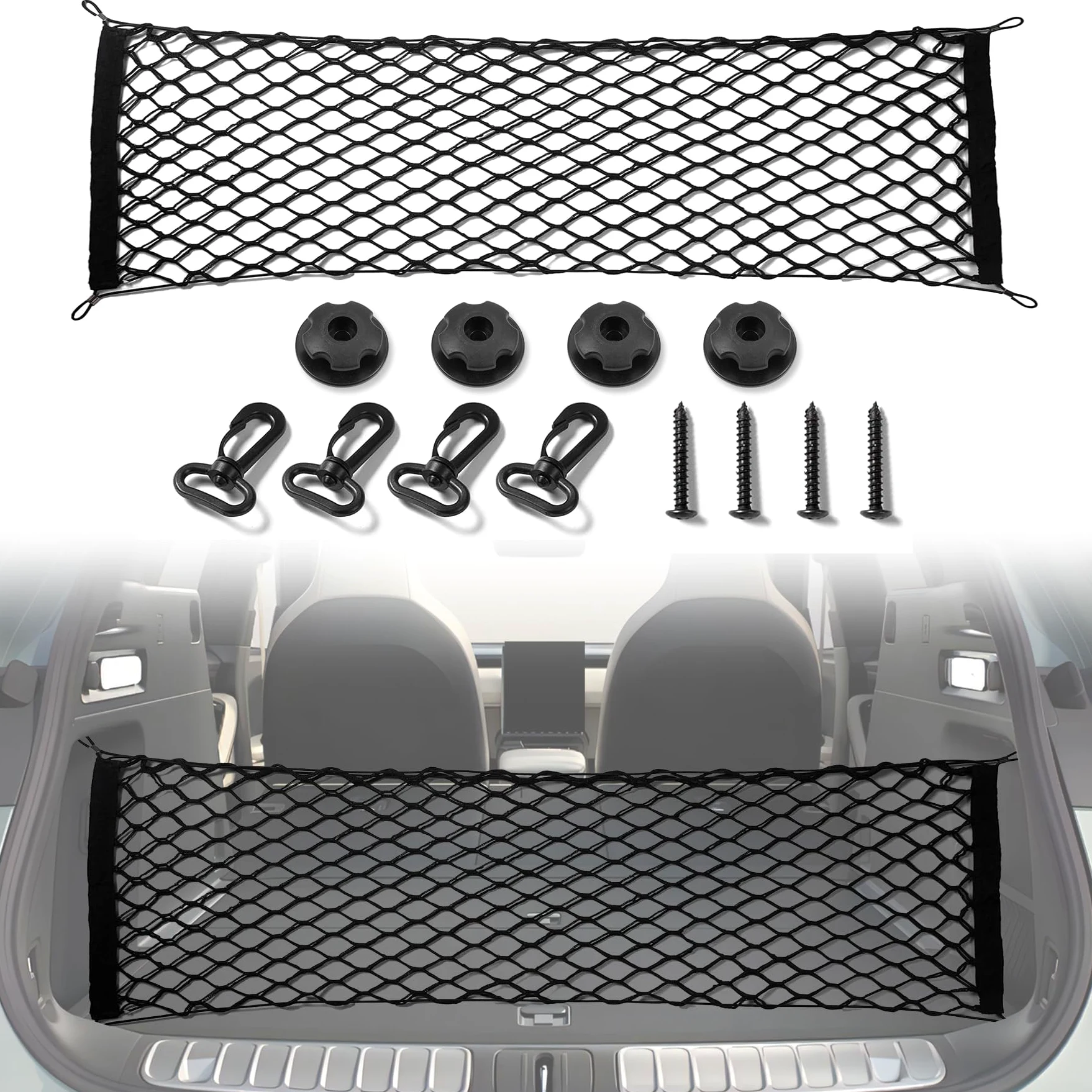 Amiss Red de Carga elástica para Caja de camioneta, Red de Almacenamiento Ajustable con Gancho, Accesorios para Divisor de Cama de camioneta, Organizador y Almacenamiento, Compatible con Chevy