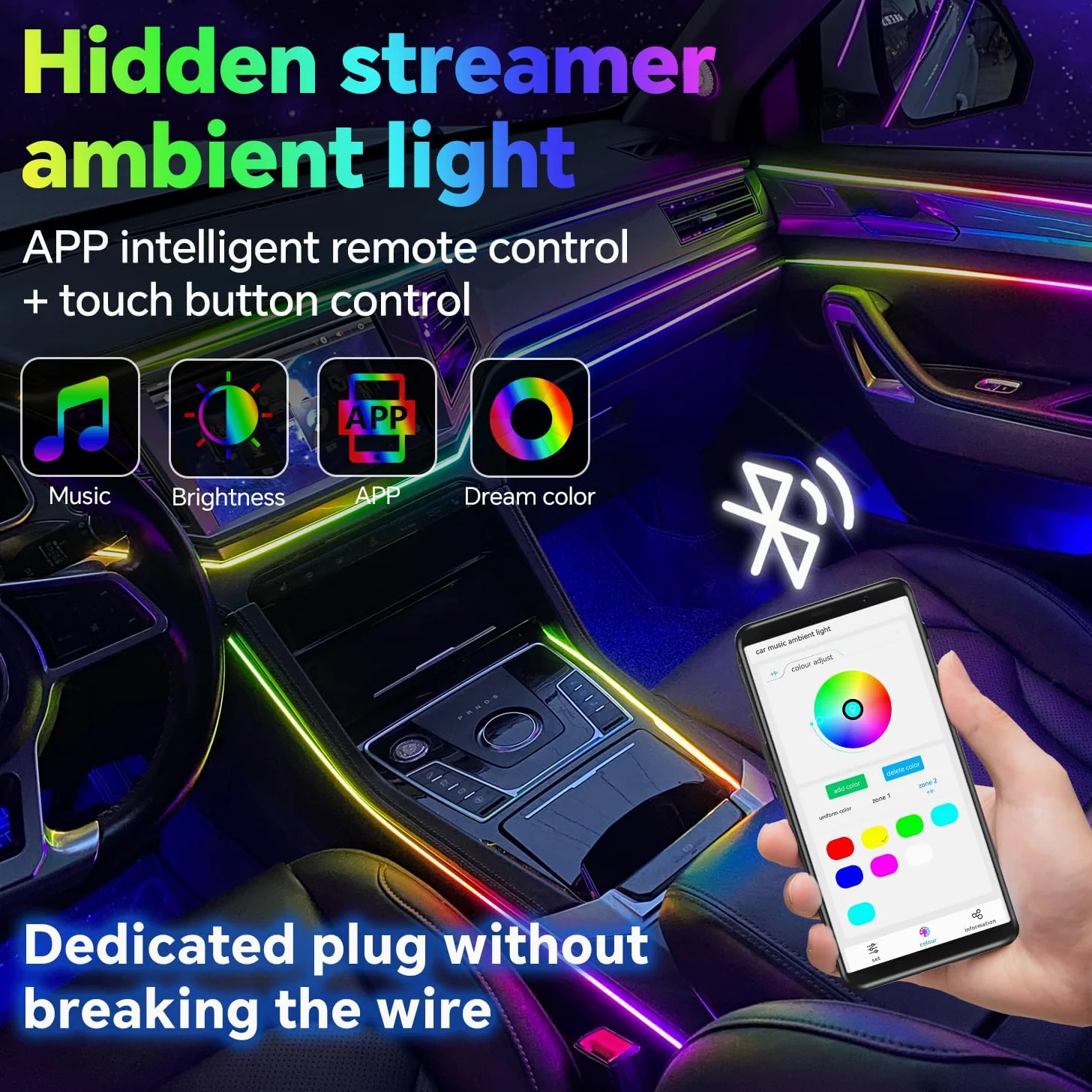 Juego de iluminación interior de acrílico para coche, Bphuny 18 en 1 593 LED, fibra de vidrio, varios modos, luces decorativas con música, ritmo dinámico arcoíris, luces de neón RGB para todos los
