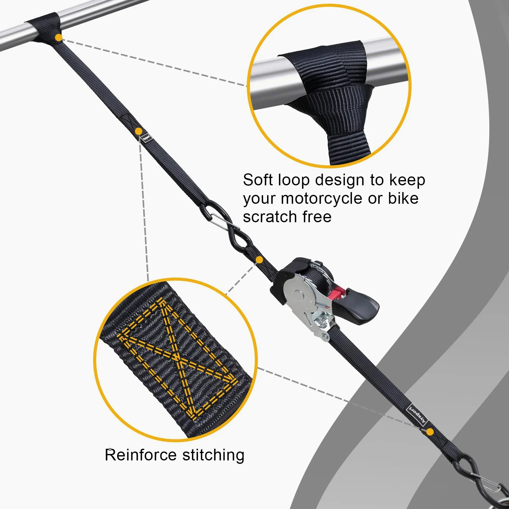 Ayaport Correas de trinquete retráctiles, correas de amarre autoretráctiles, resistencia a la rotura de 1200 libras, resistentes a la rotura, 12 pies para motocicleta, moto de cross, carga en